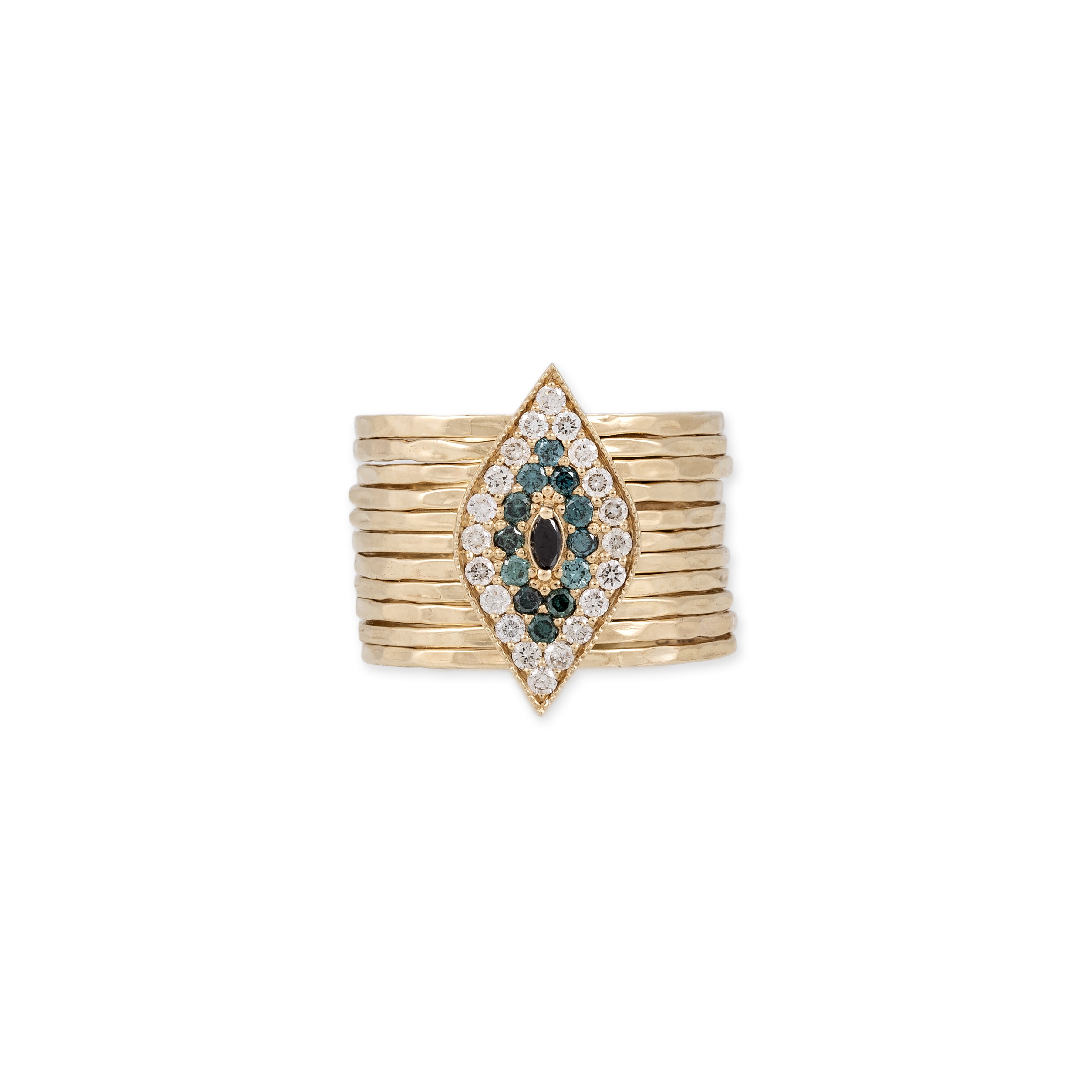 BLUE AND WHITE PAVE + MARQUISE BLACK DIAMOND MULTI WAIF RING