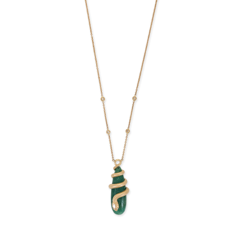 DIAMOND SNAKE WRAPPED EMERALD DROPLET NECKLACE