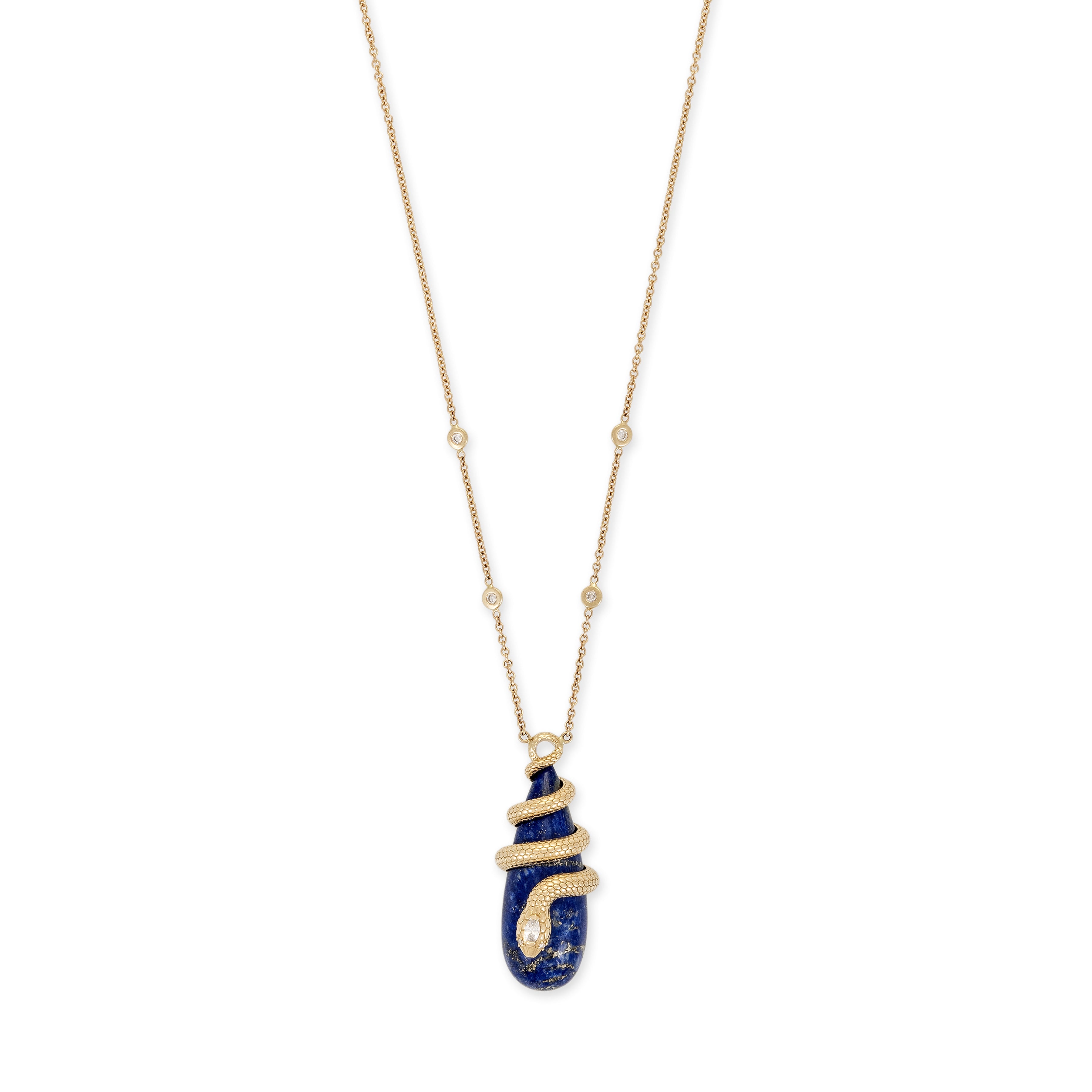 DIAMOND SNAKE WRAPPED LAPIS DROPLET NECKLACE