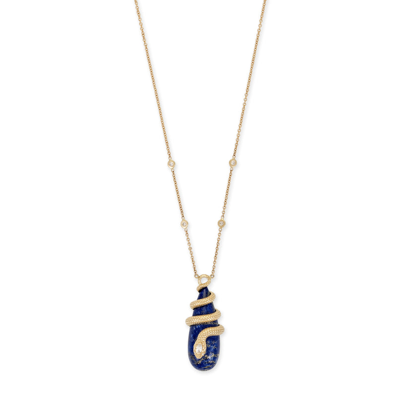 DIAMOND SNAKE WRAPPED LAPIS DROPLET NECKLACE