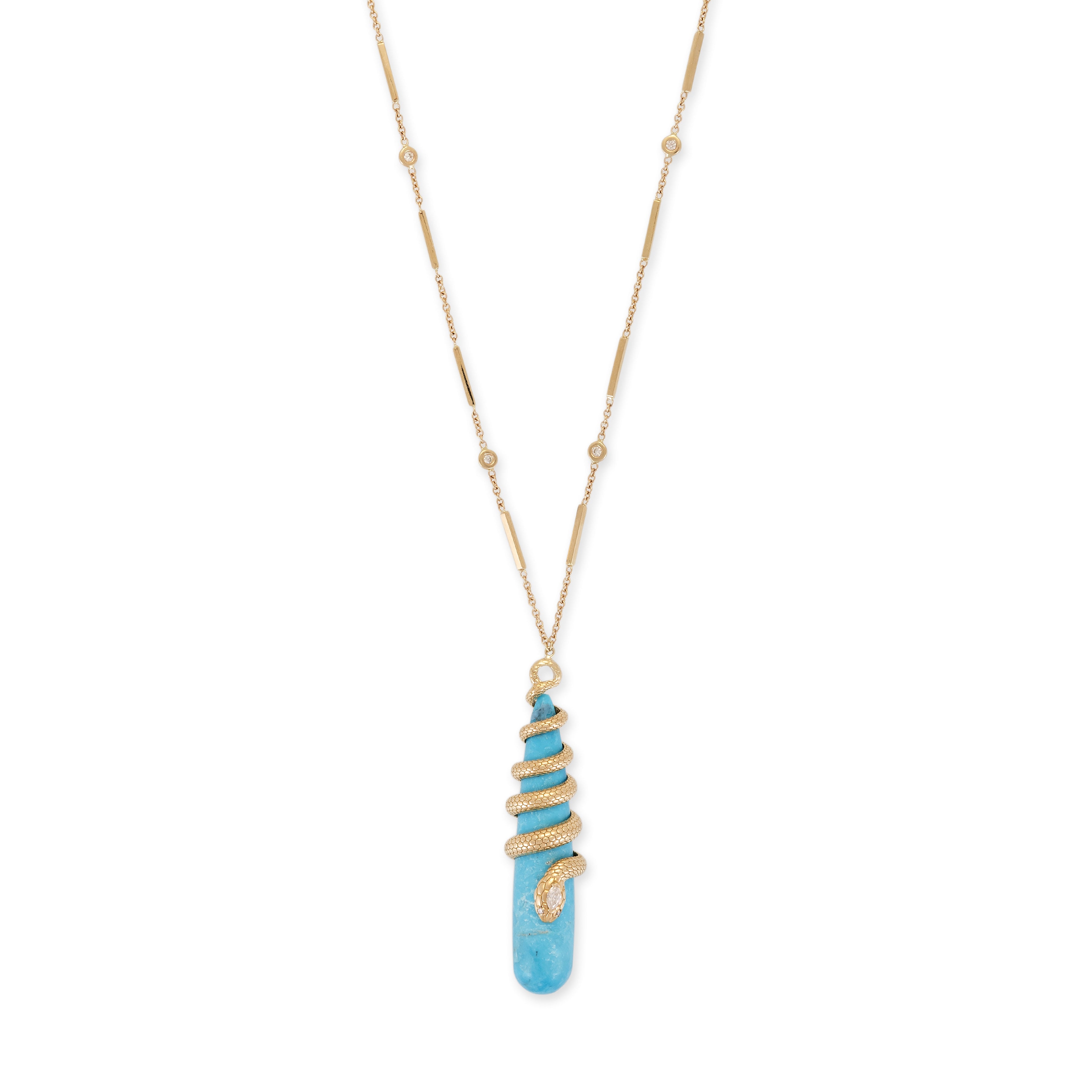 DIAMOND SNAKE WRAPPED TURQUOISE DROPLET NECKLACE