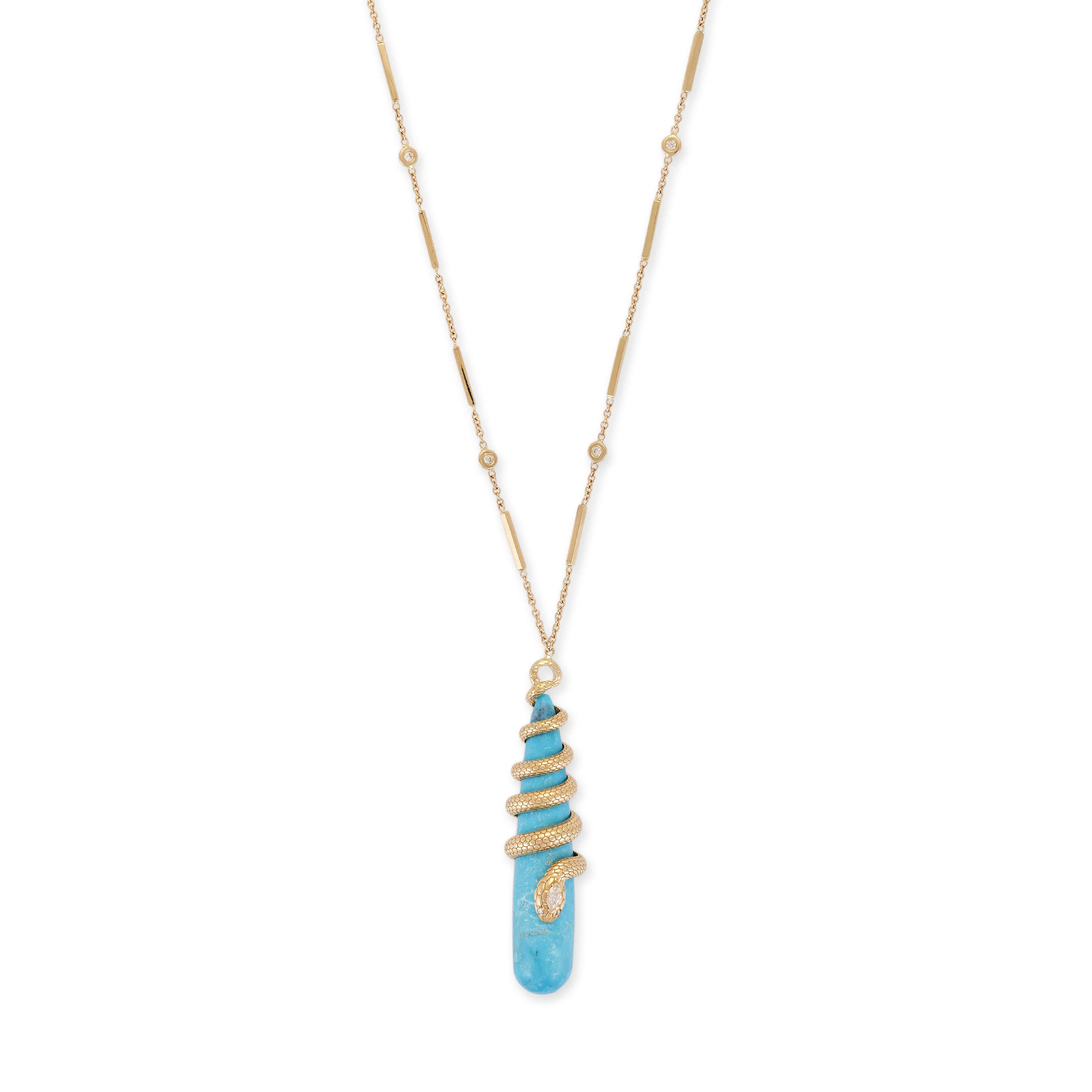 Diamond Snake Wrapped Turquoise Droplet Necklace