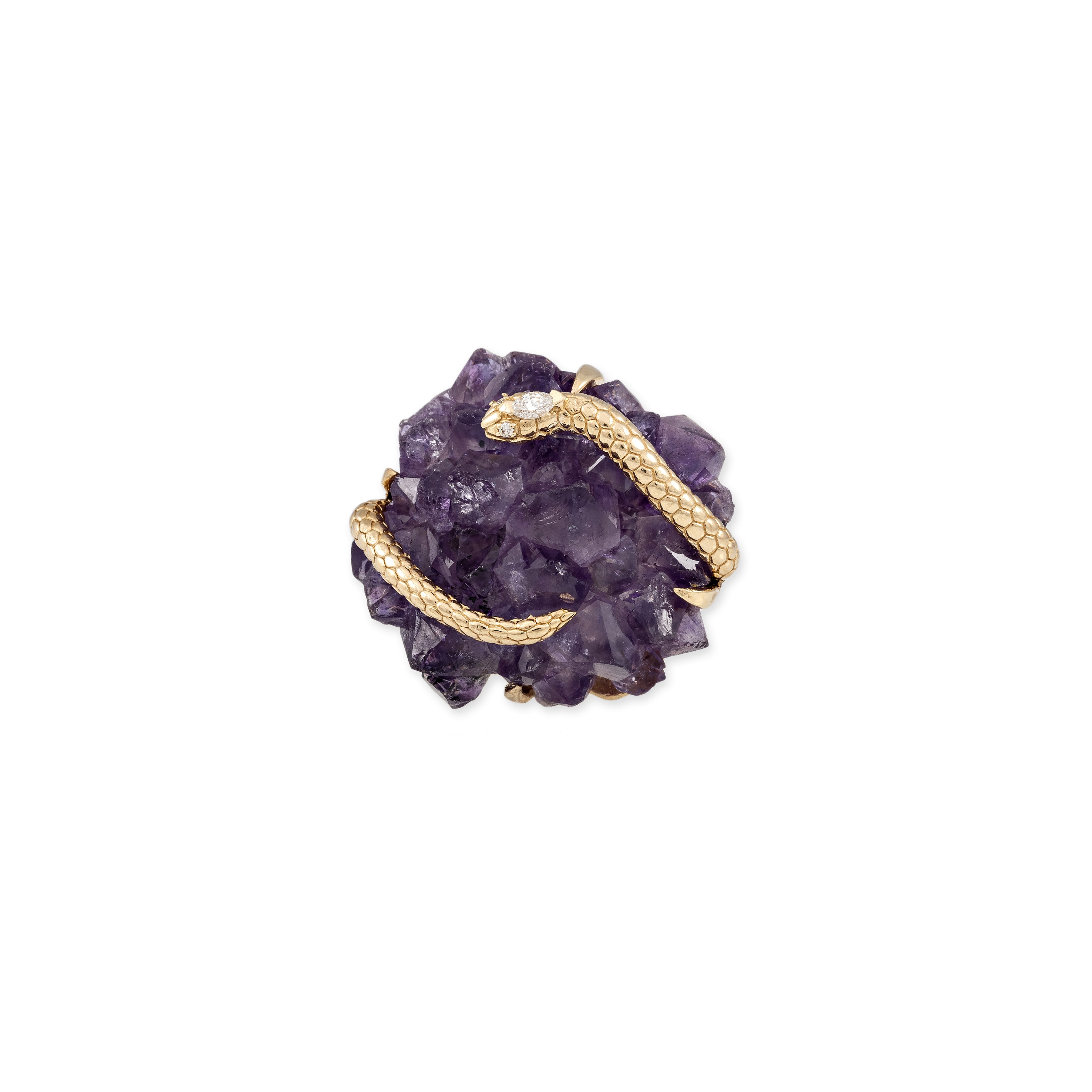 Marquise Diamond Textured Wrapped Snake Amethyst Cluster Ring