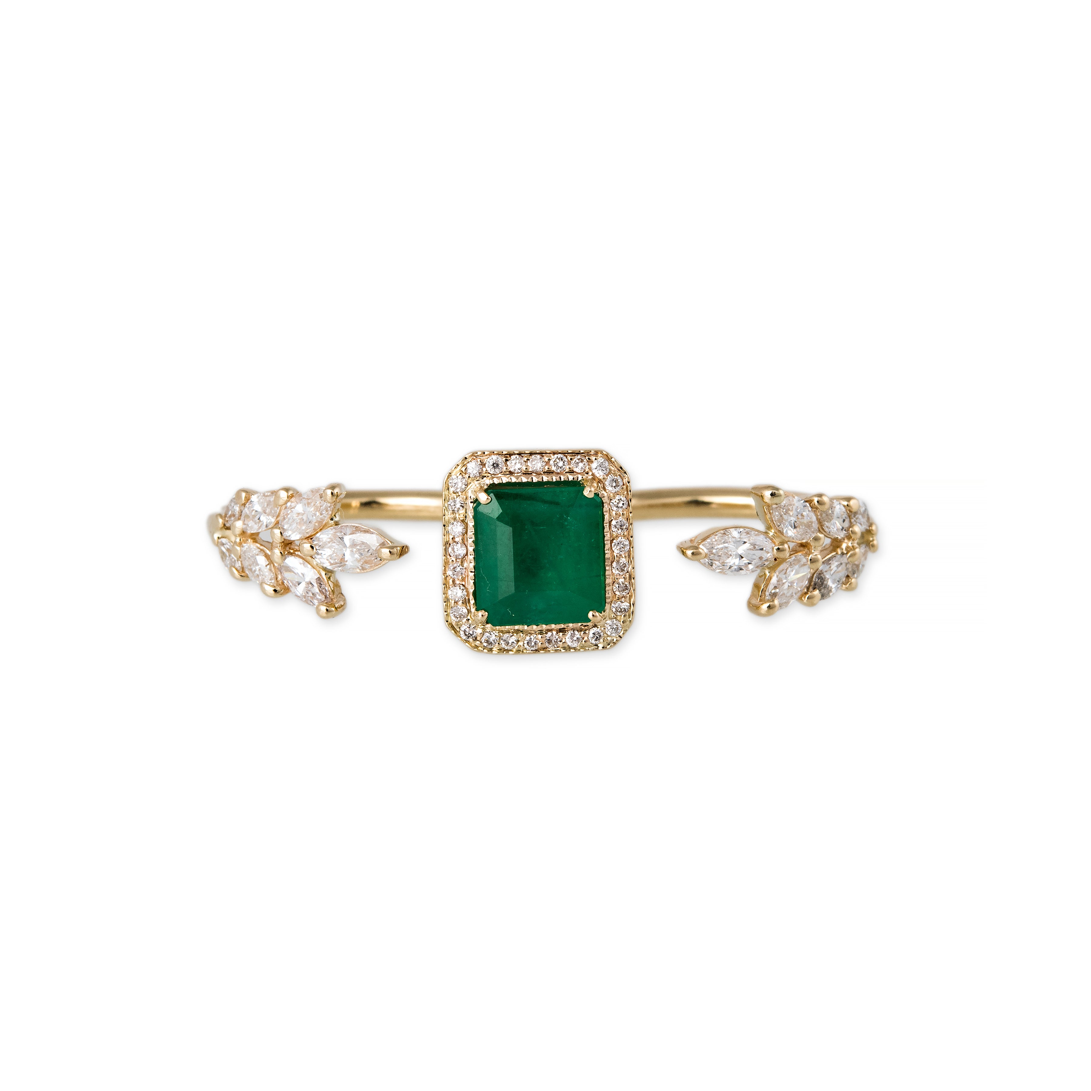 PAVE EMERALD CENTER MARQUISE DIAMONDS PETAL KNUCKLE WRAP RING