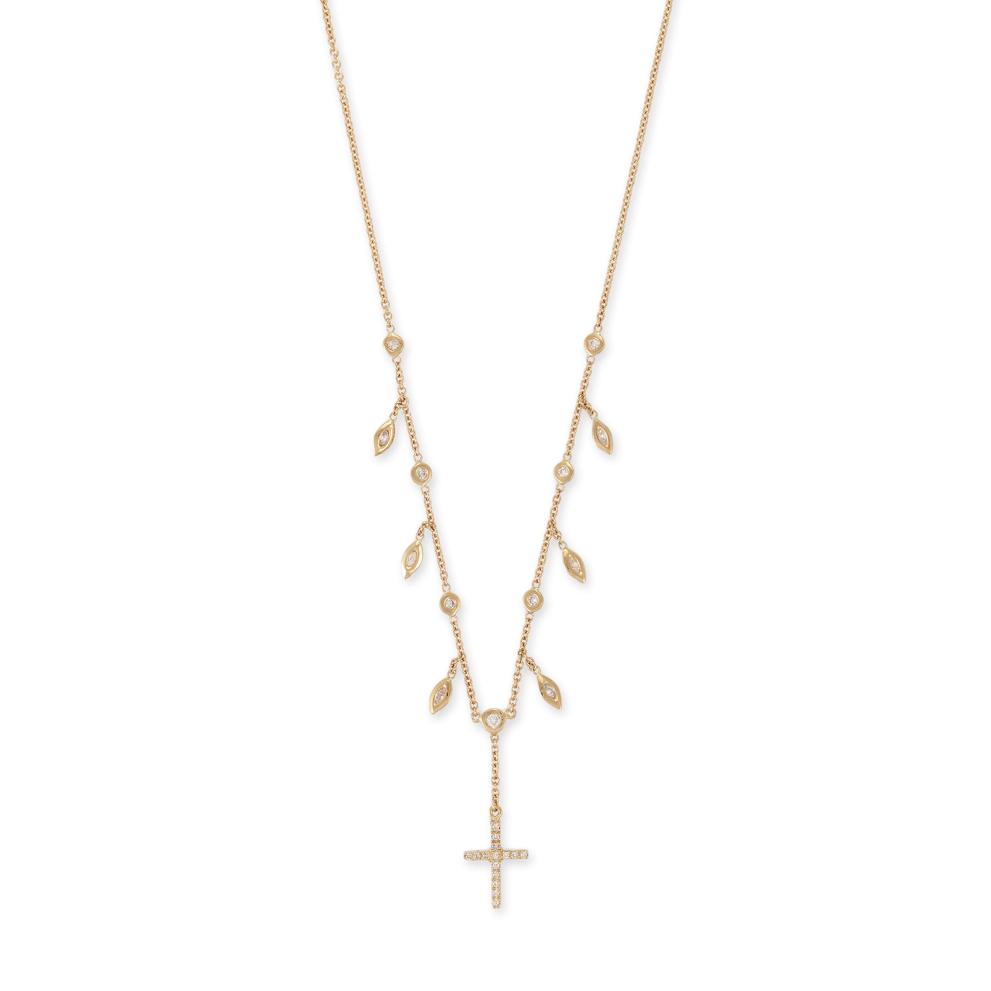Marquise + Round Diamond Shaker Pave Cross Y Necklace