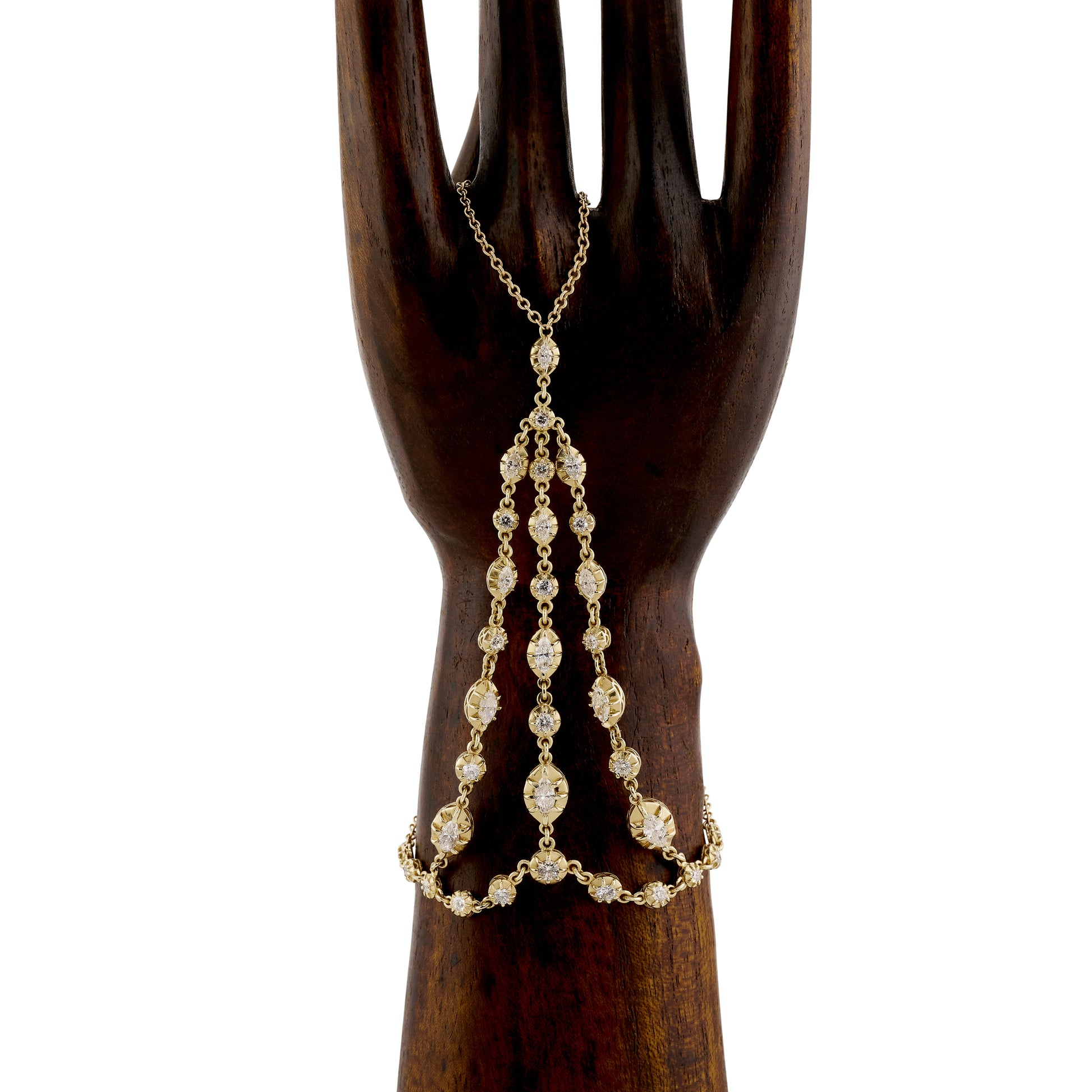 Marquise + Round Diamond Sophia Triangle Hand Finger Bracelet