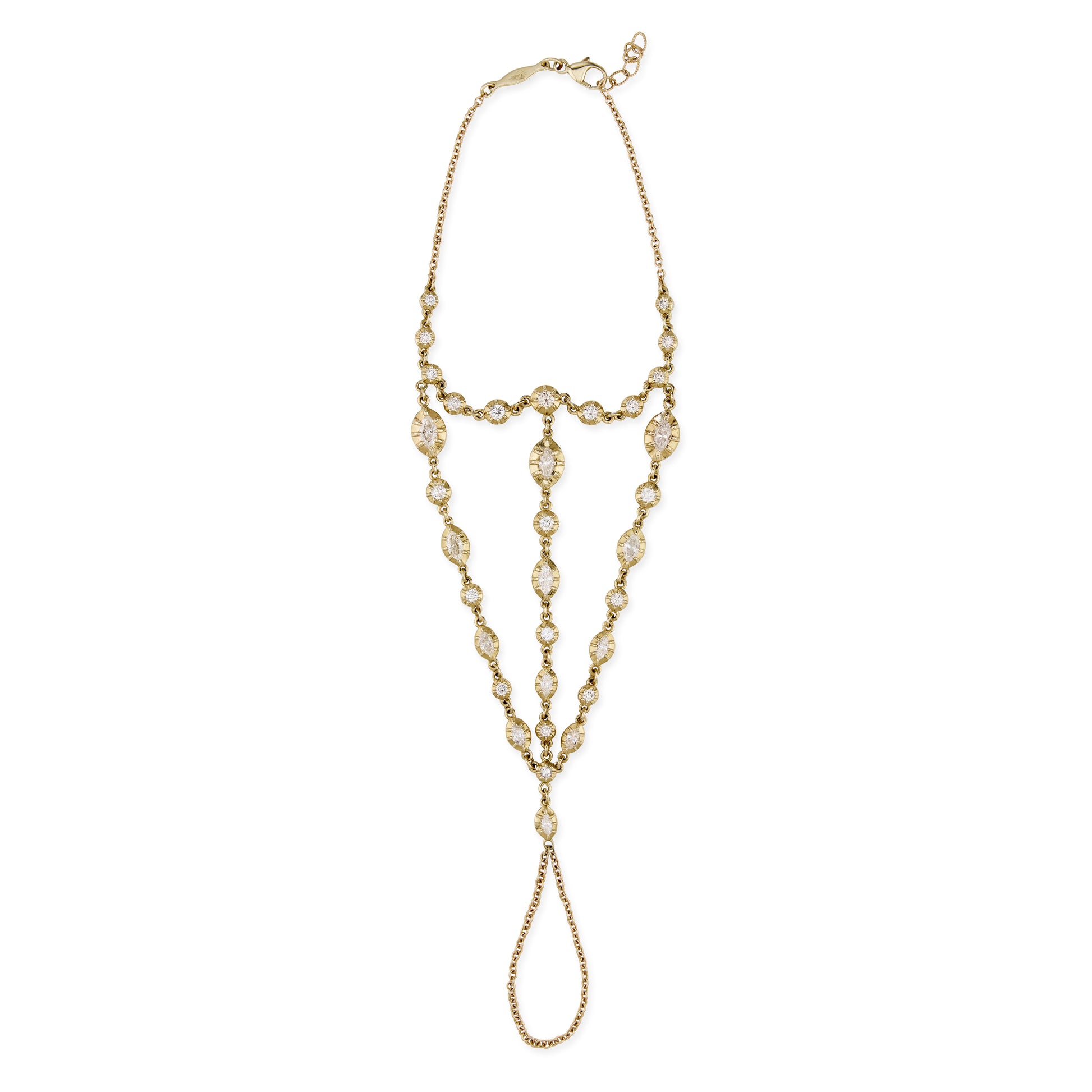 Marquise + Round Diamond Sophia Triangle Hand Finger Bracelet