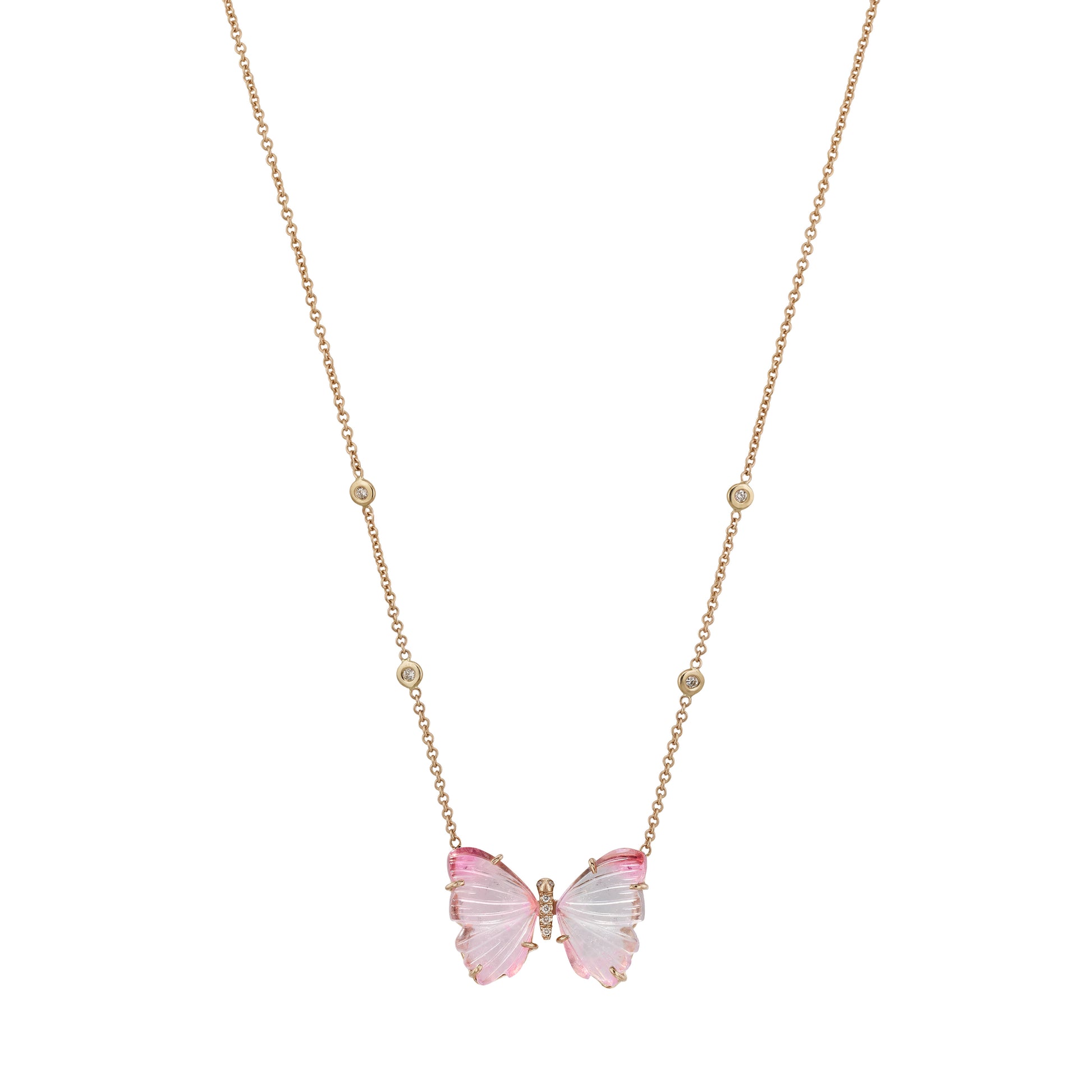 Pink and Purple Tourmaline Pave Center Butterfly Necklace
