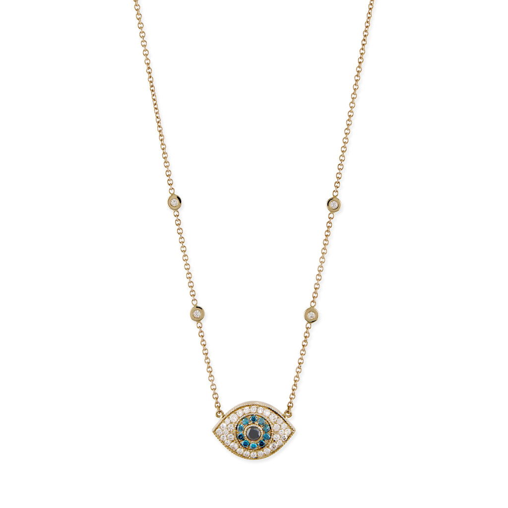 Medium Black, Blue and White Pave Diamond Eye Necklace