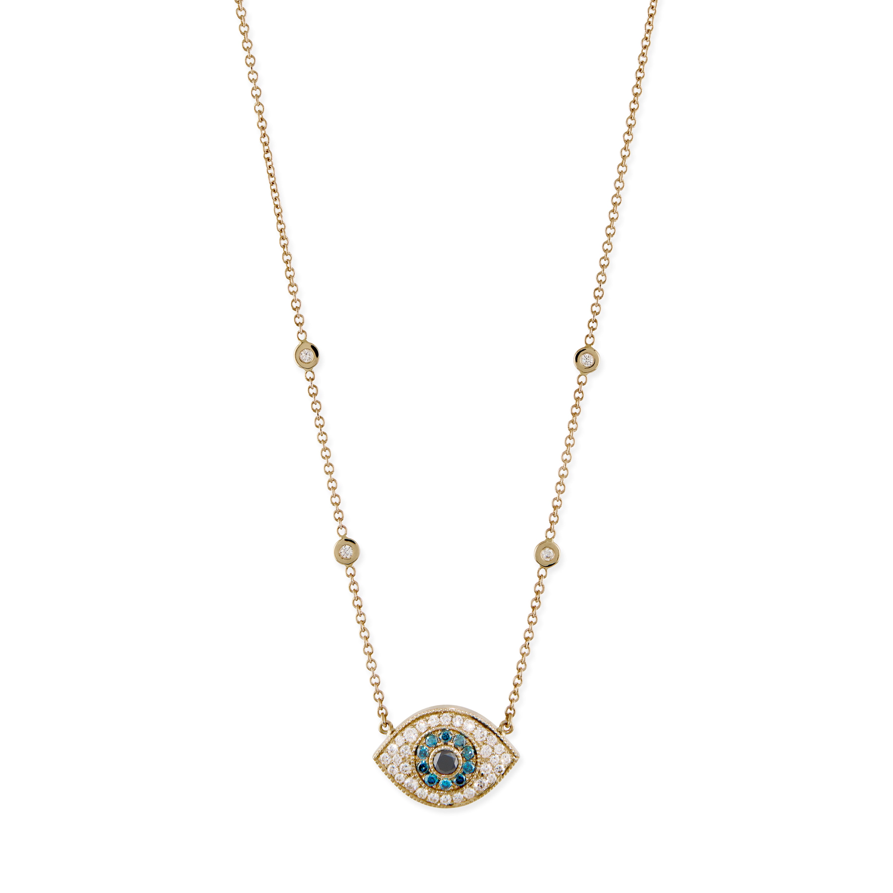 Medium Black, Blue and White Pave Diamond Eye Necklace