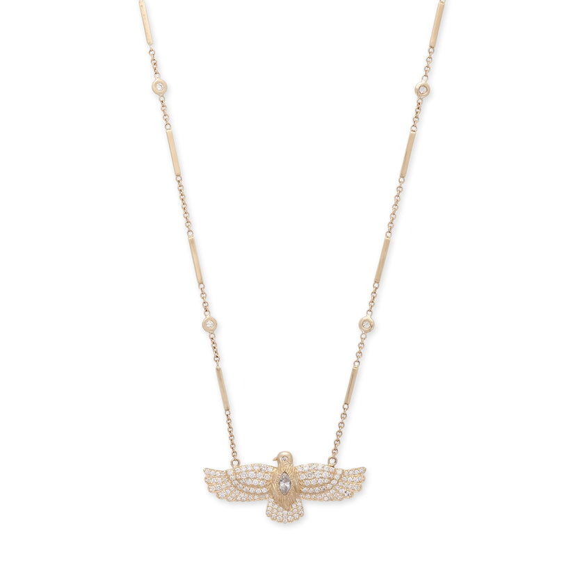 MEDIUM PAVE THUNDERBIRD DIAMOND SMOOTH BAR NECKLACE