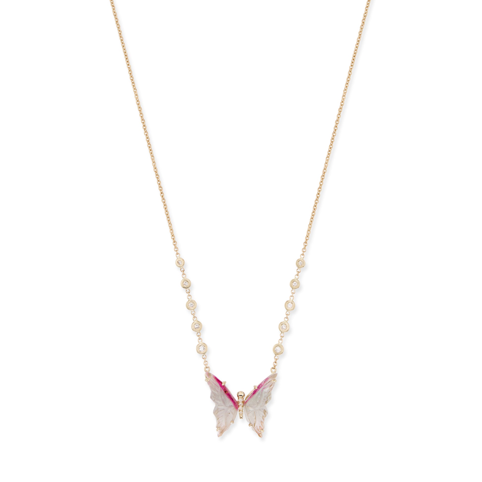 Tourmaline Pave Center Butterfly Necklace