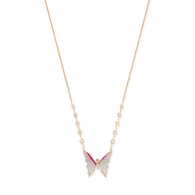 Tourmaline Pave Center Butterfly Necklace