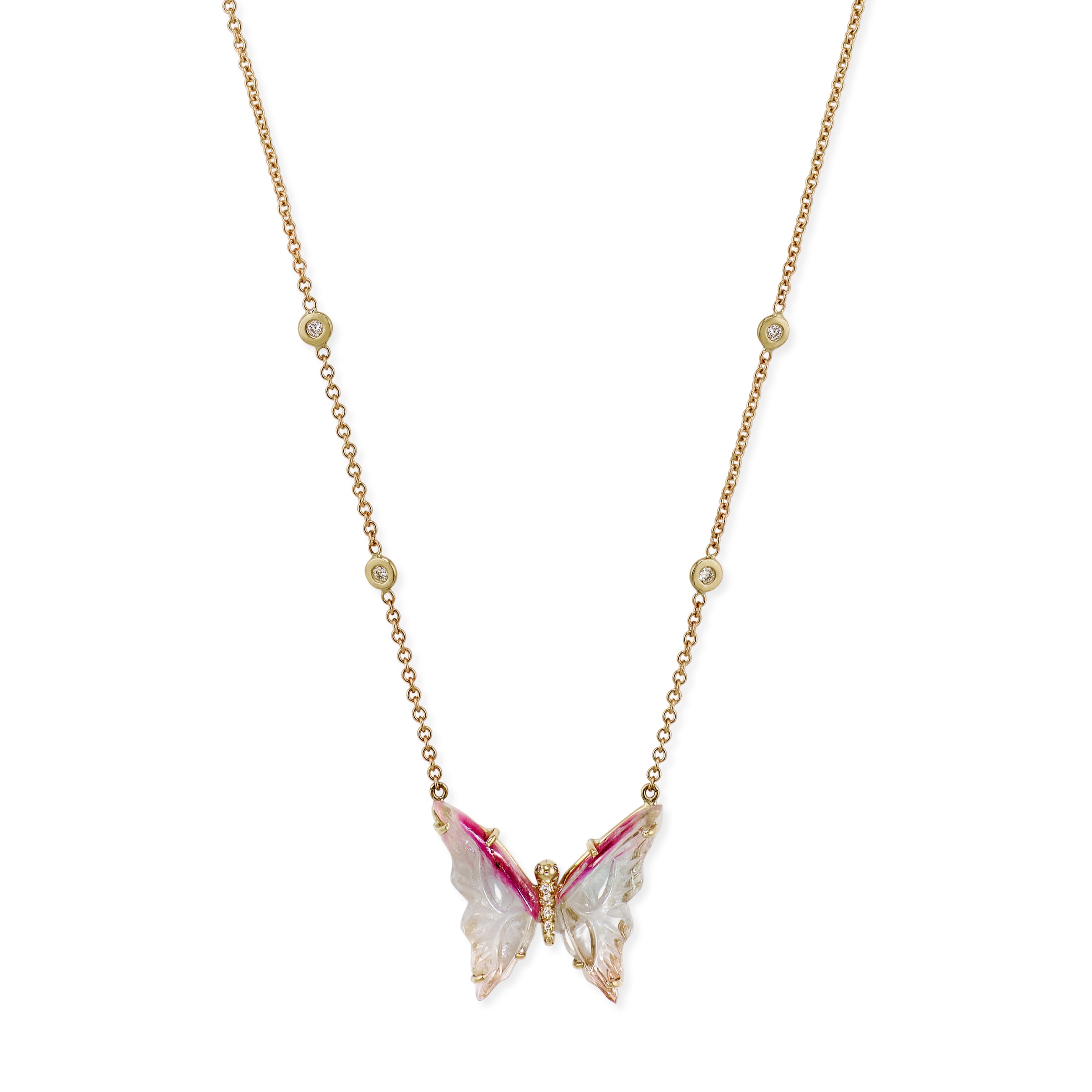 Bi-Color Tourmaline Pave Center Butterfly Necklace