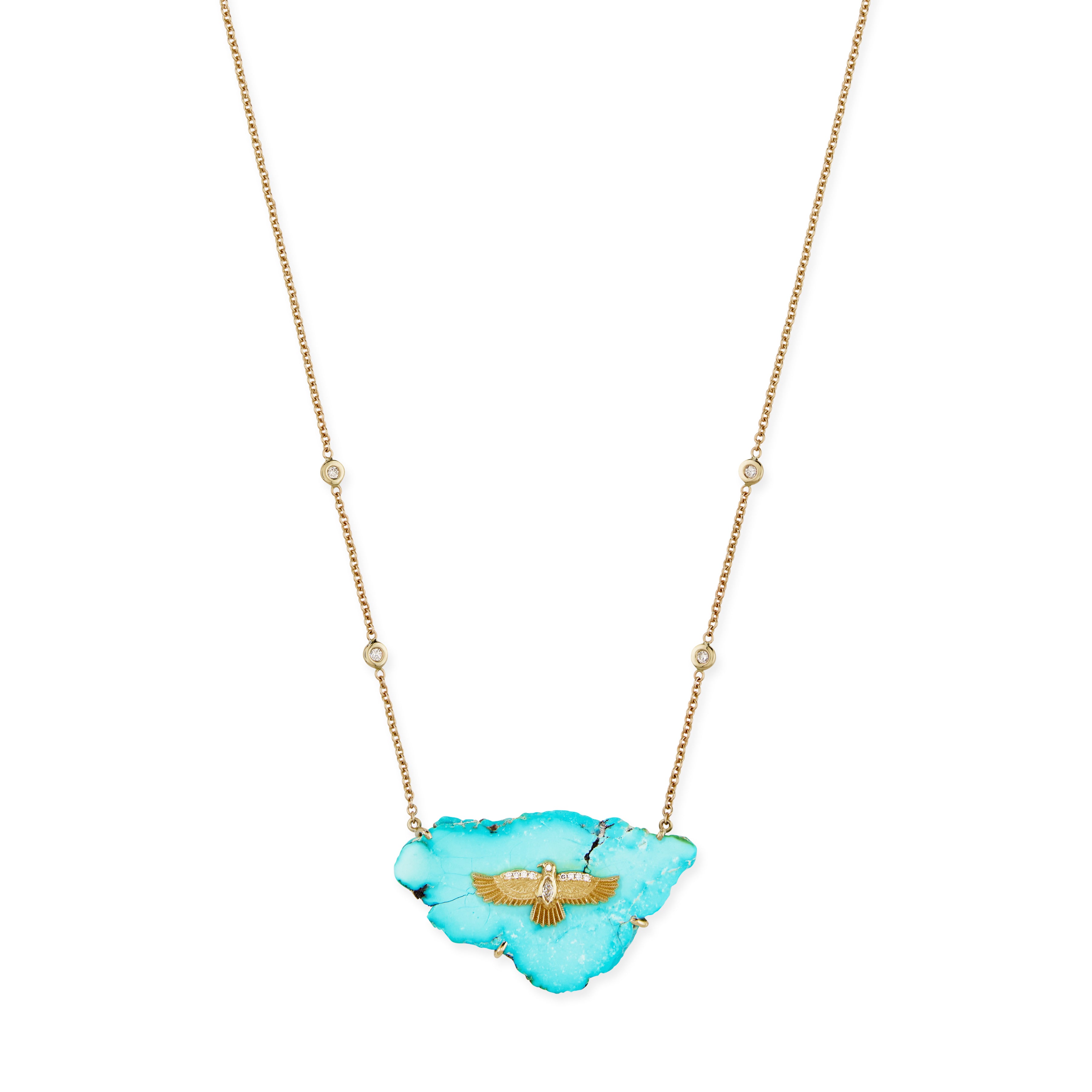 Diamond Thunderbird on Medium Turquoise Slab Necklace