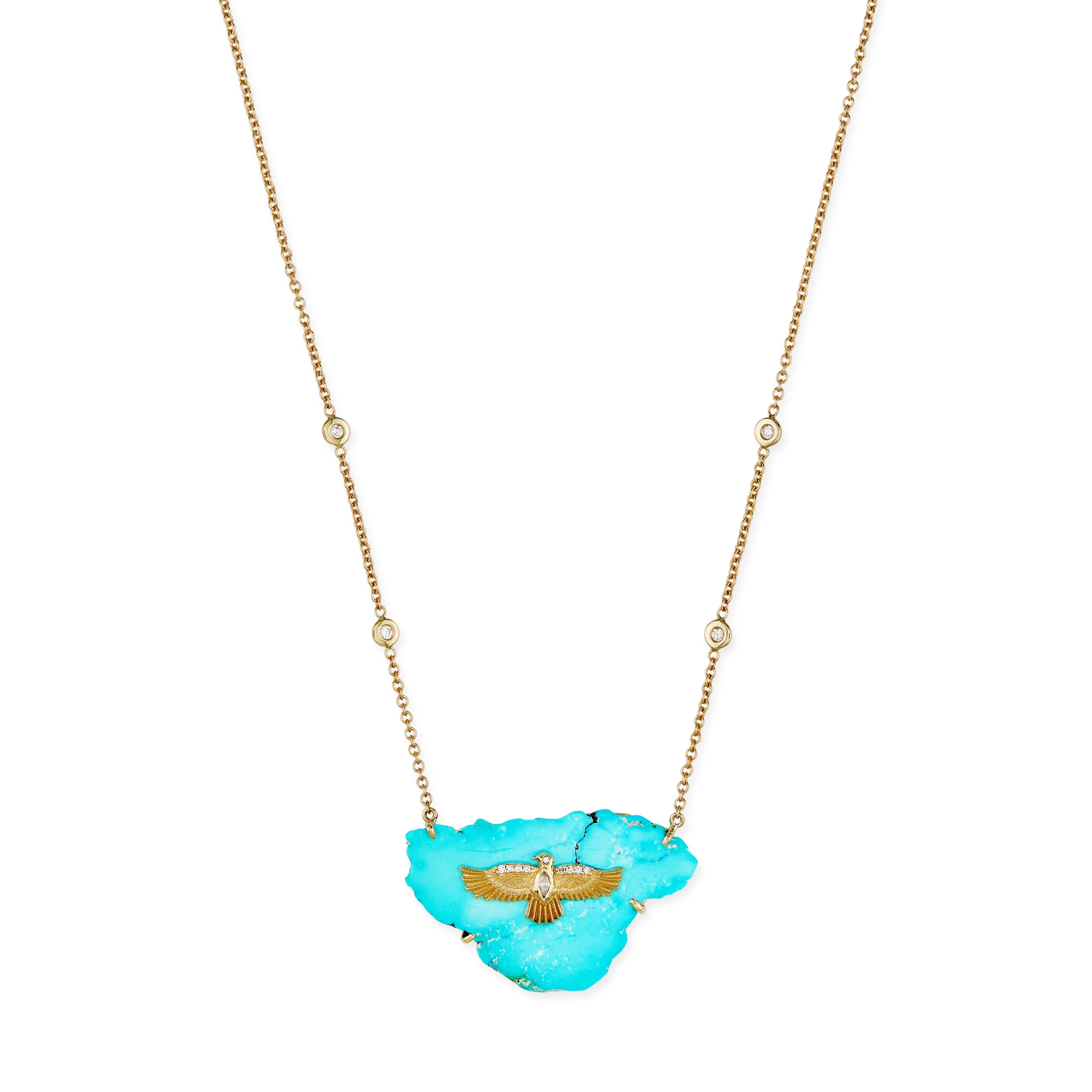 Diamond Thunderbird on Medium Turquoise Slab Necklace