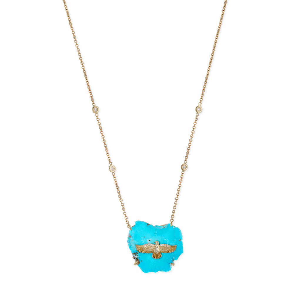 Diamond Thunderbird on Turquoise Slab Necklace