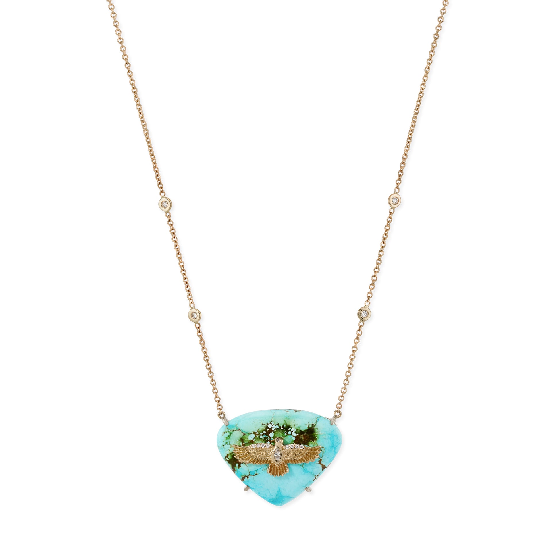 Diamond Thunderbird on Turquoise Trillion Necklace