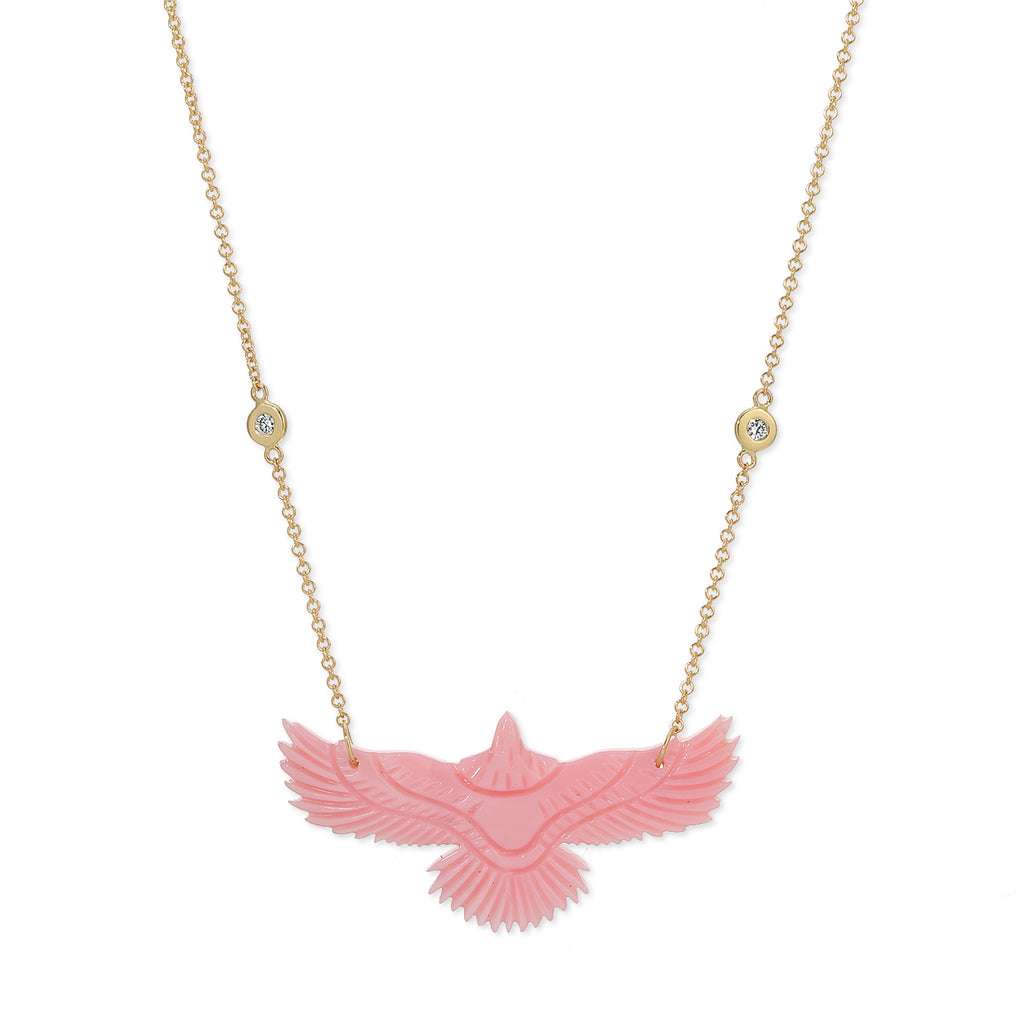 Medium Pink Conch Shell Thunderbird 2 Diamond Necklace