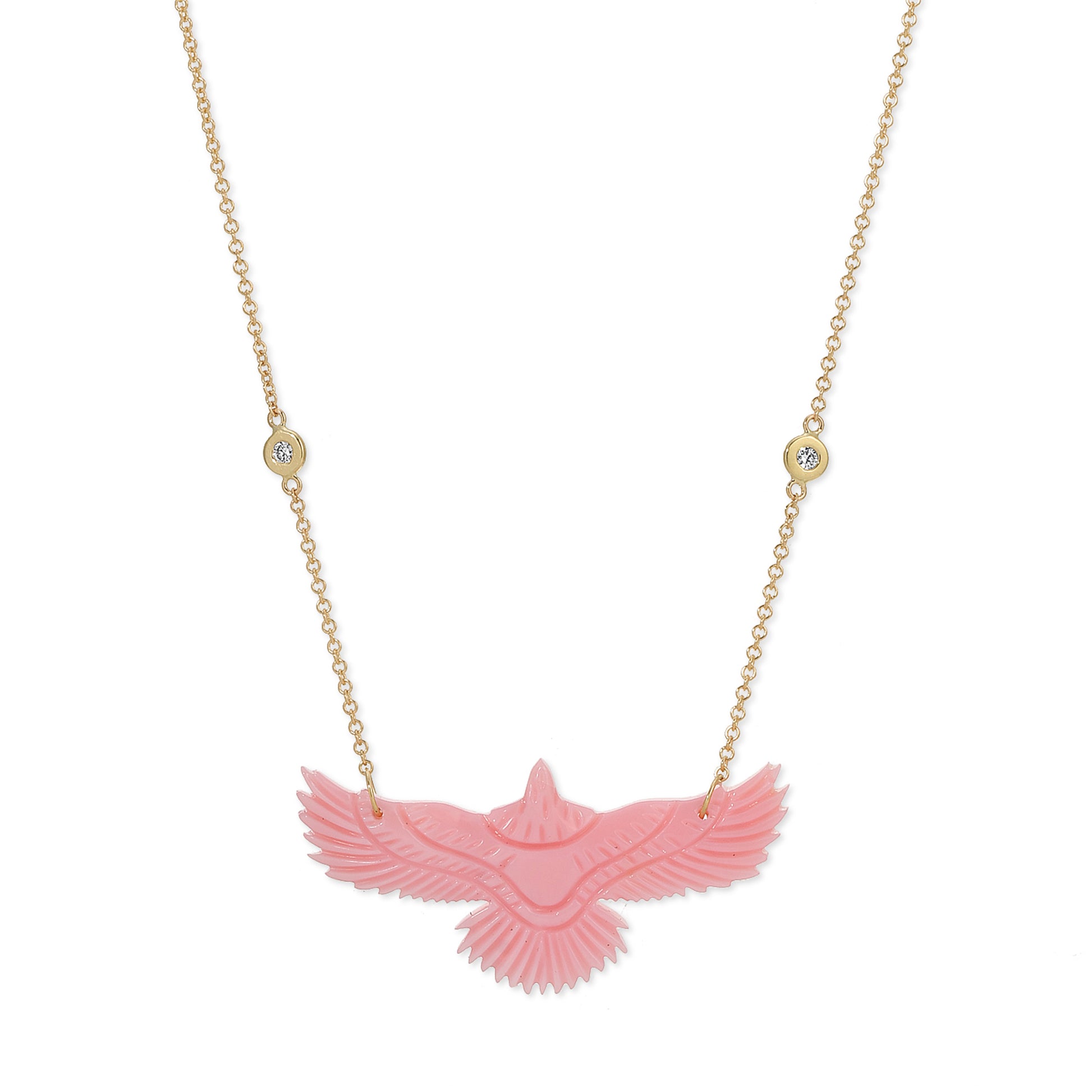 Medium Pink Conch Shell Thunderbird 2 Diamond Necklace