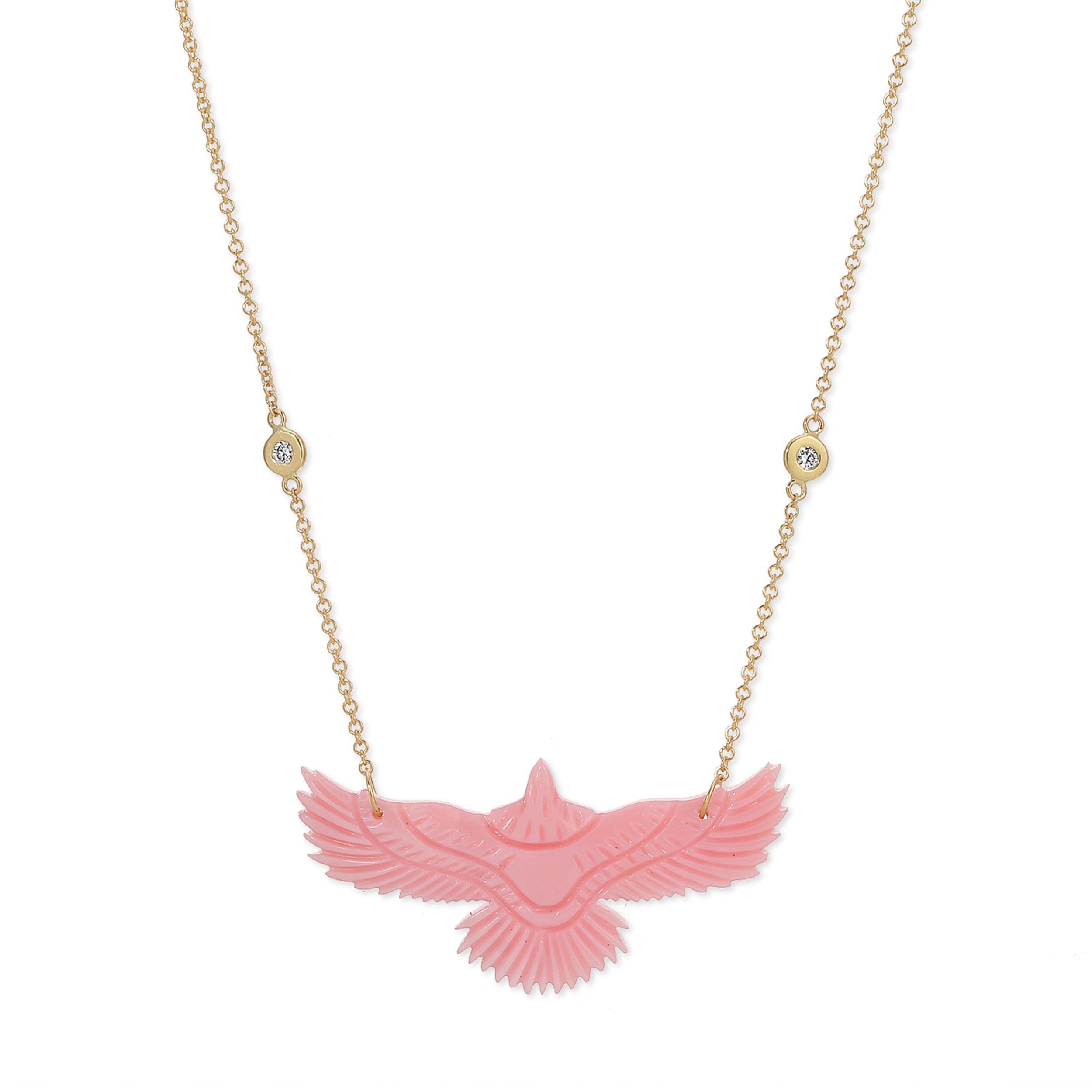 Medium Pink Conch Shell Thunderbird 2 Diamond Necklace