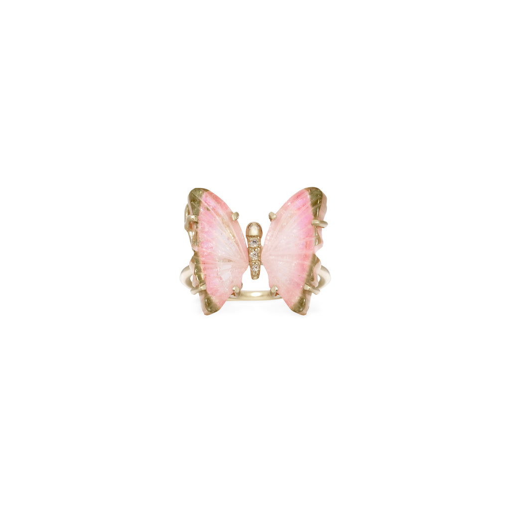 Watermelon Tourmaline Pave Center Butterfly Ring