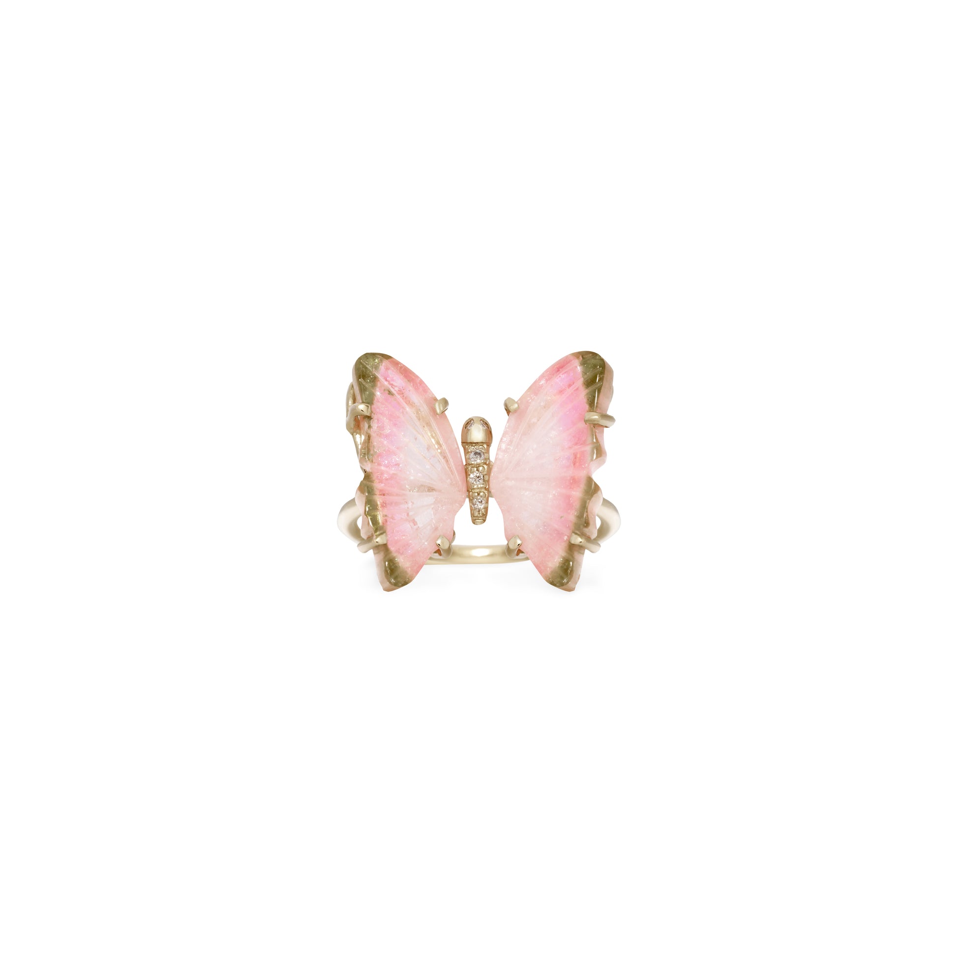 Watermelon Tourmaline Pave Center Butterfly Ring