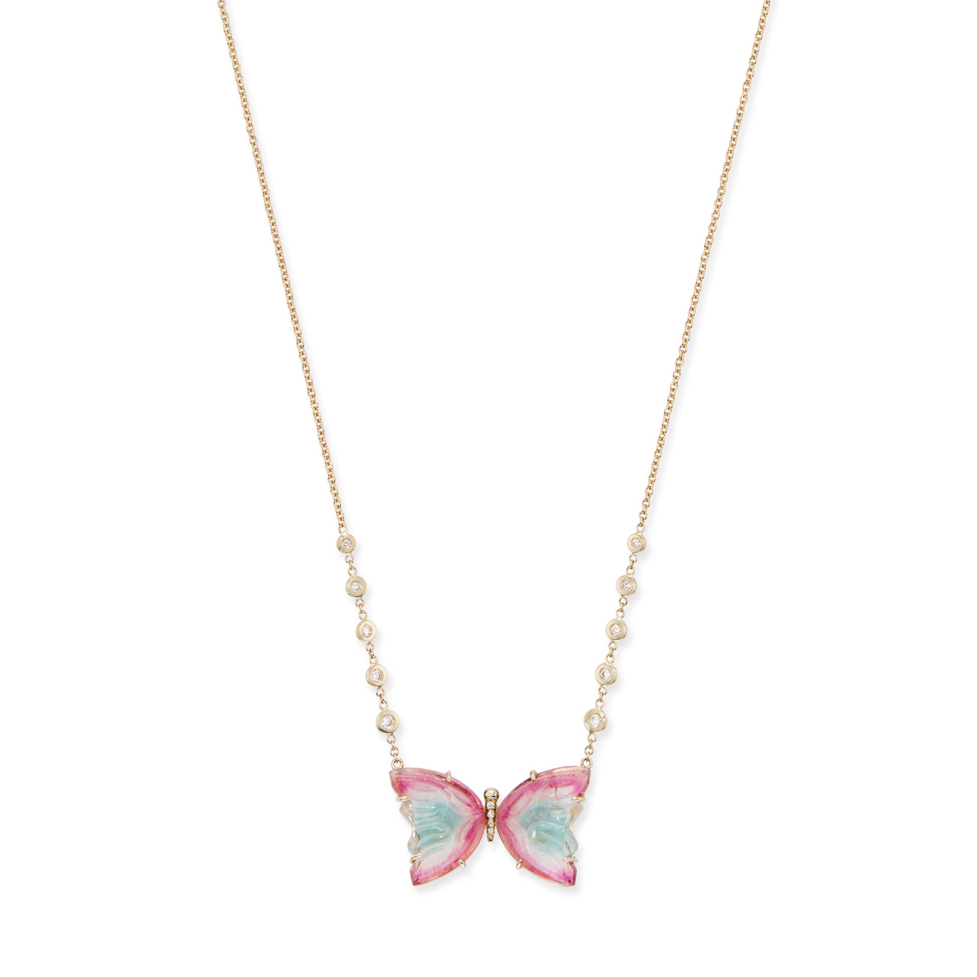 Blue and Pink Tourmaline Pave Center Butterfly Necklace