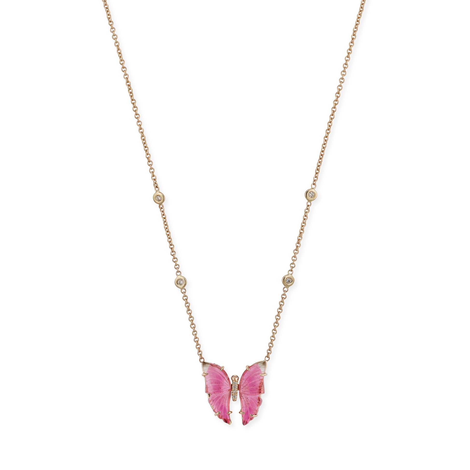 Watermelon Tourmaline Pave Center Butterfly Necklace
