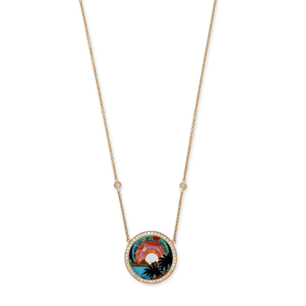 Mini Pave Diamond Tropical Scenic Inlay Necklace