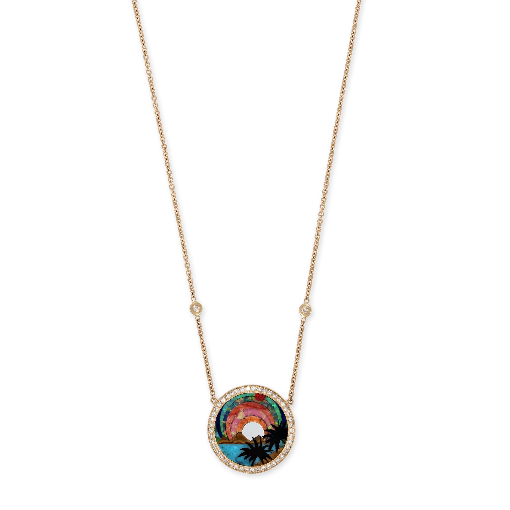 Mini Pavé Diamond Tropical Scenic Inlay Necklace