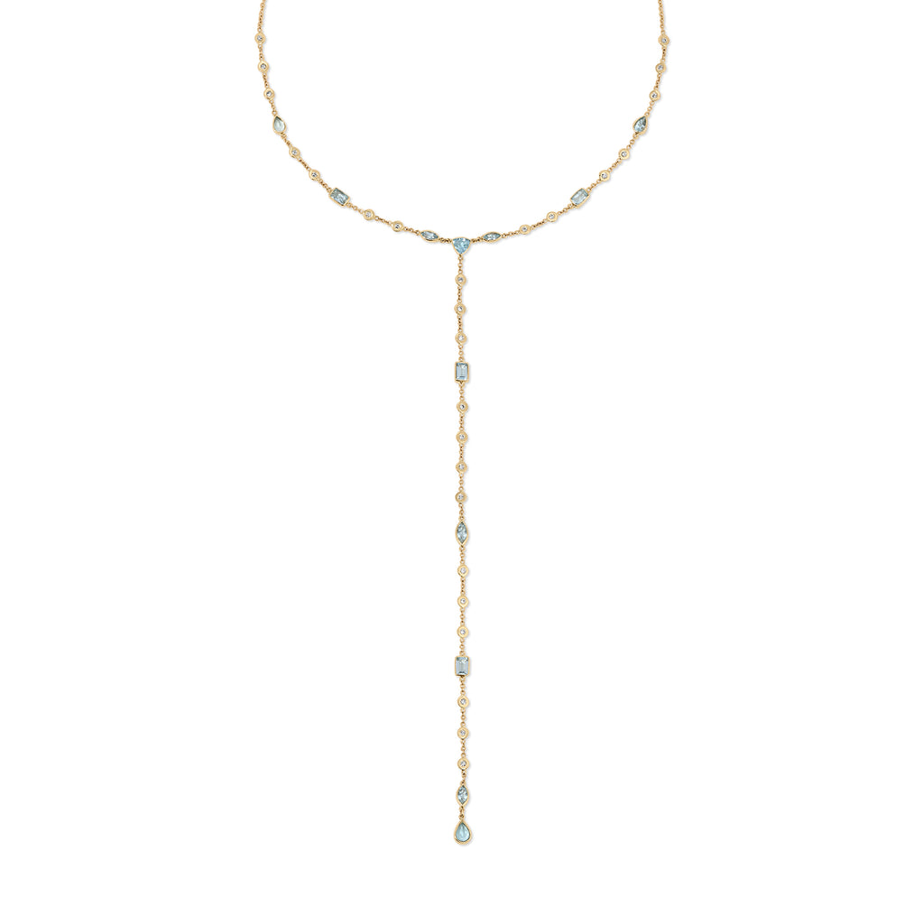 Aquamarine + Diamond Y Necklace