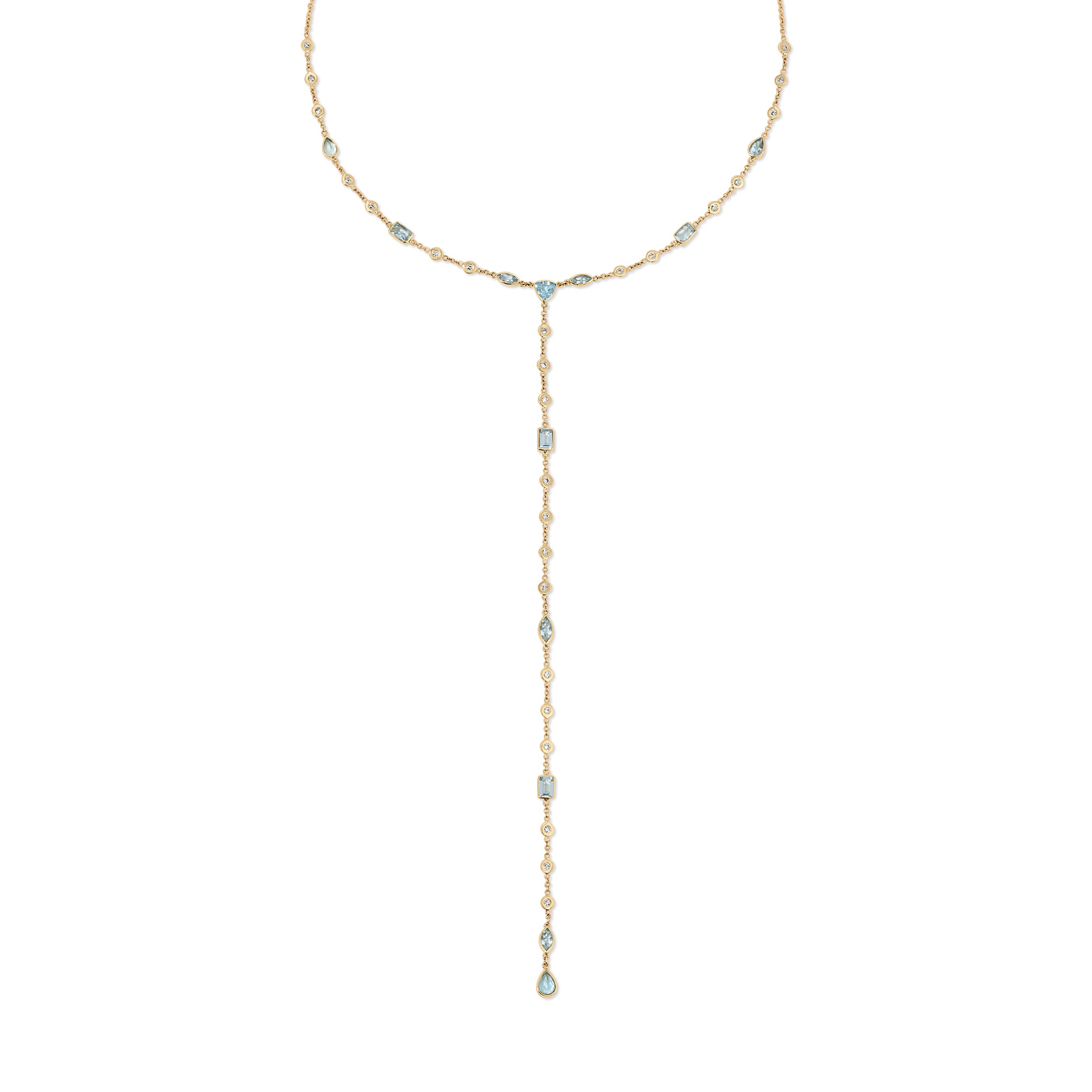 Aquamarine + Diamond Y Necklace