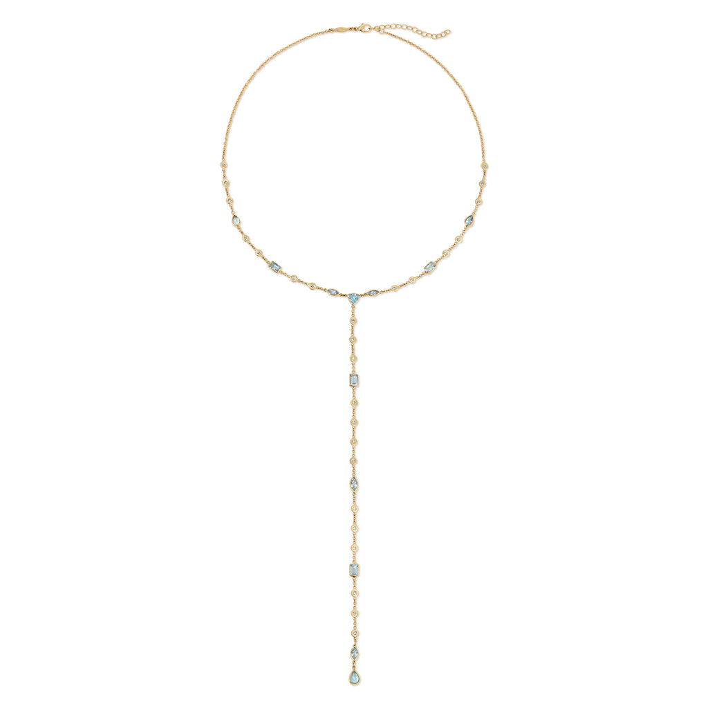 Aquamarine + Diamond Y Necklace