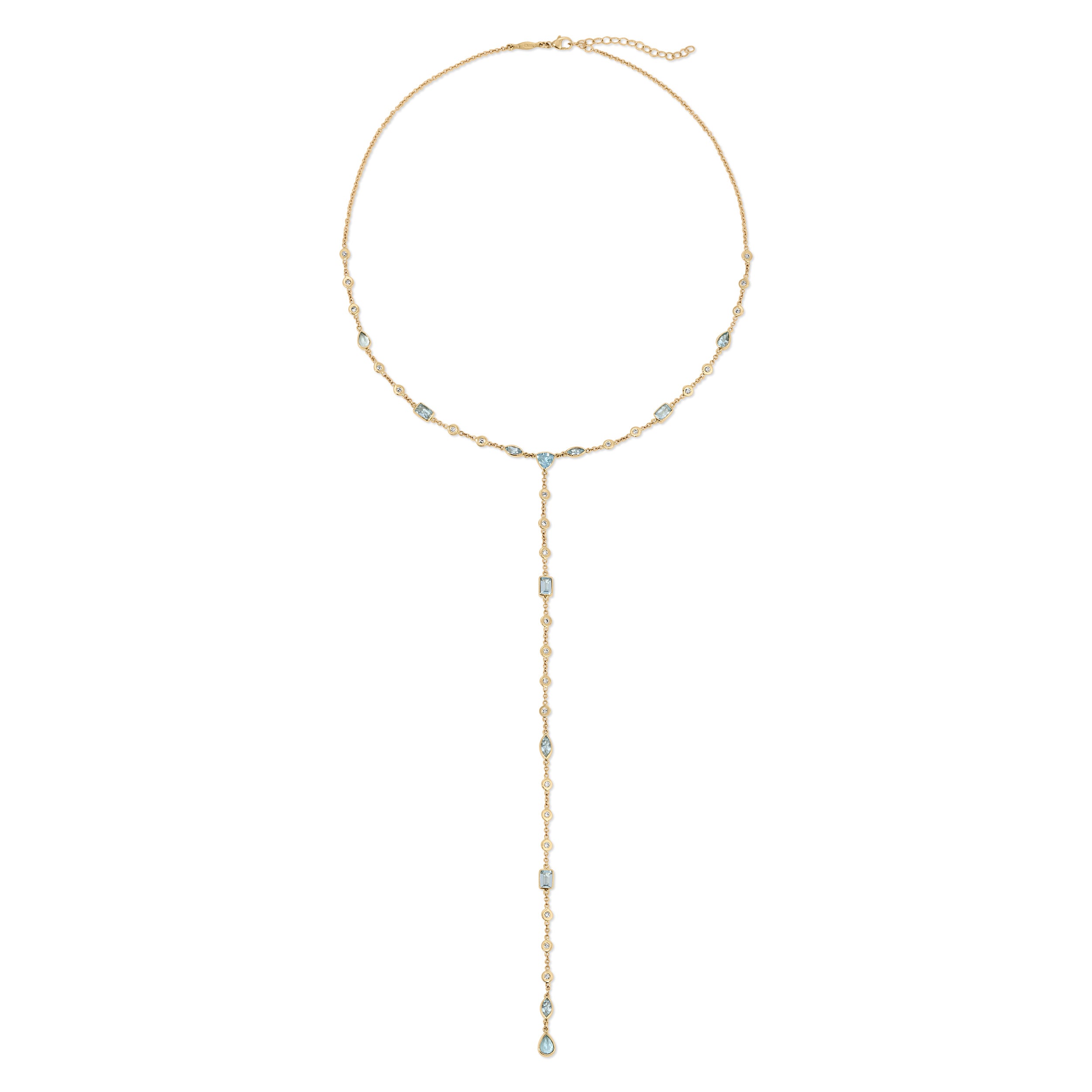 Aquamarine + Diamond Y Necklace