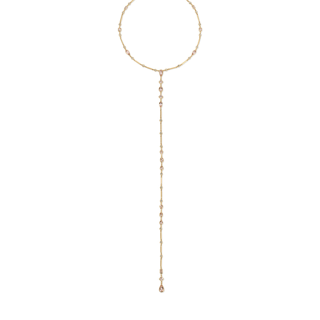 Morganite + Sophia Diamond Smooth Bar Y Necklace