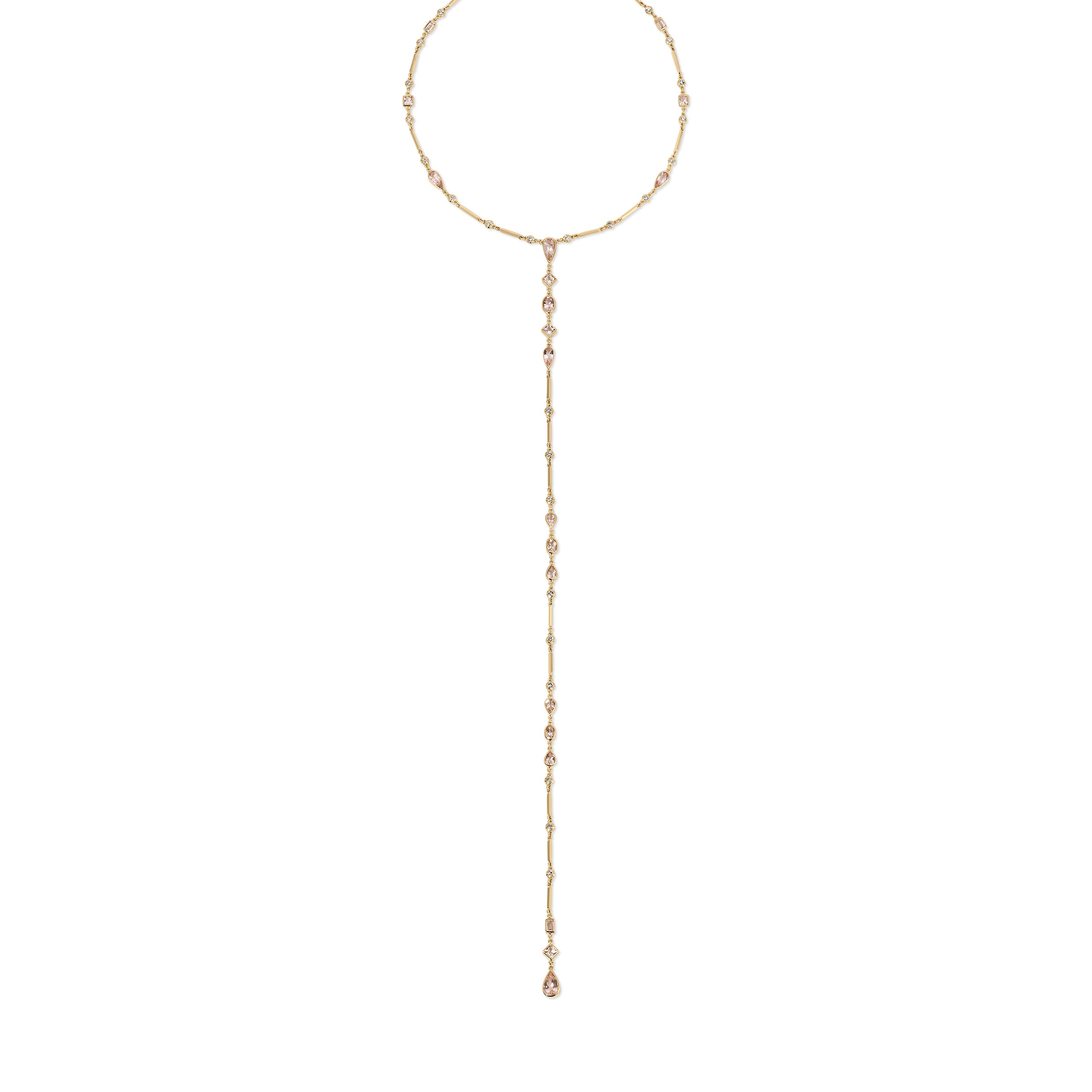Morganite + Sophia Diamond Smooth Bar Y Necklace