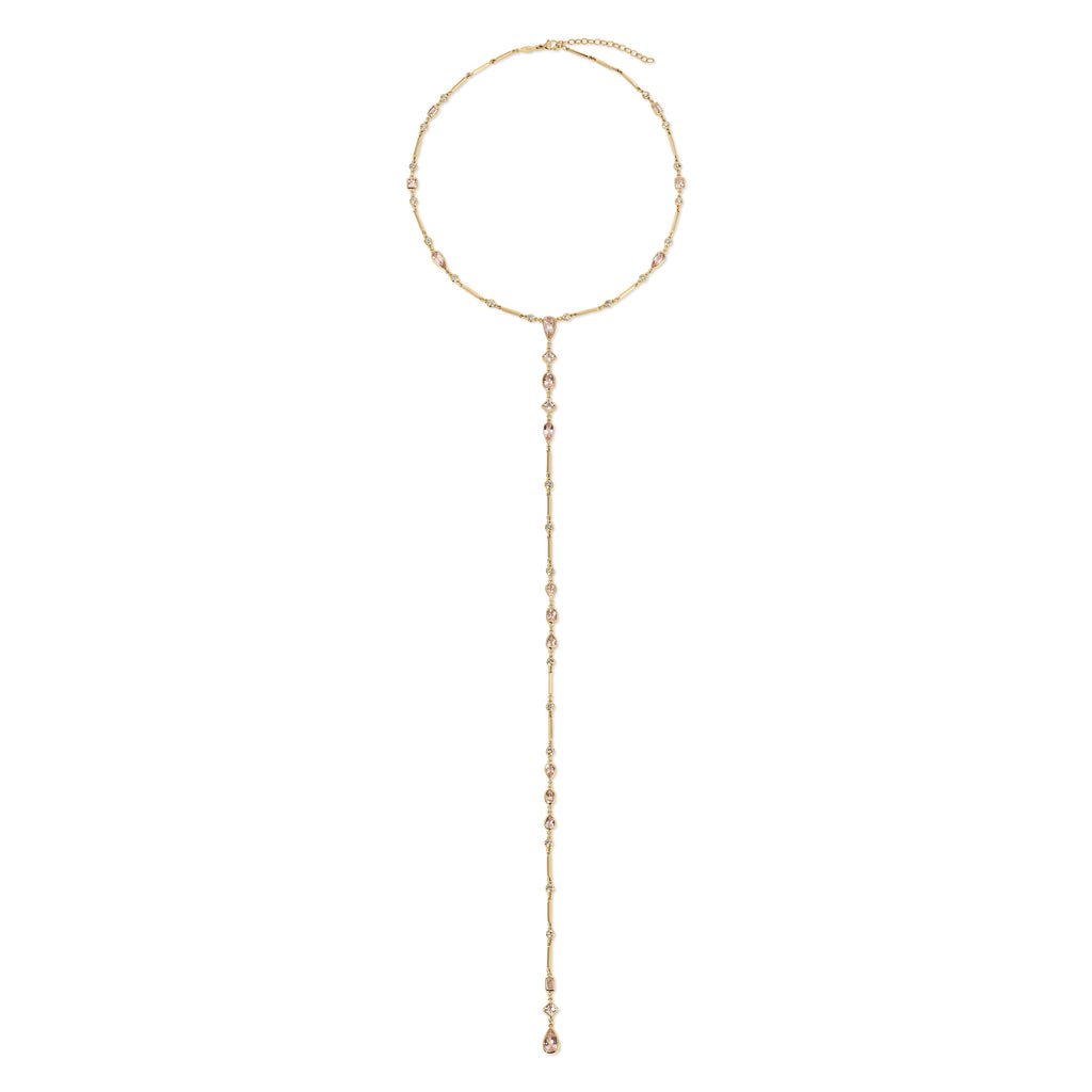 Morganite + Sophia Diamond Smooth Bar Y Necklace