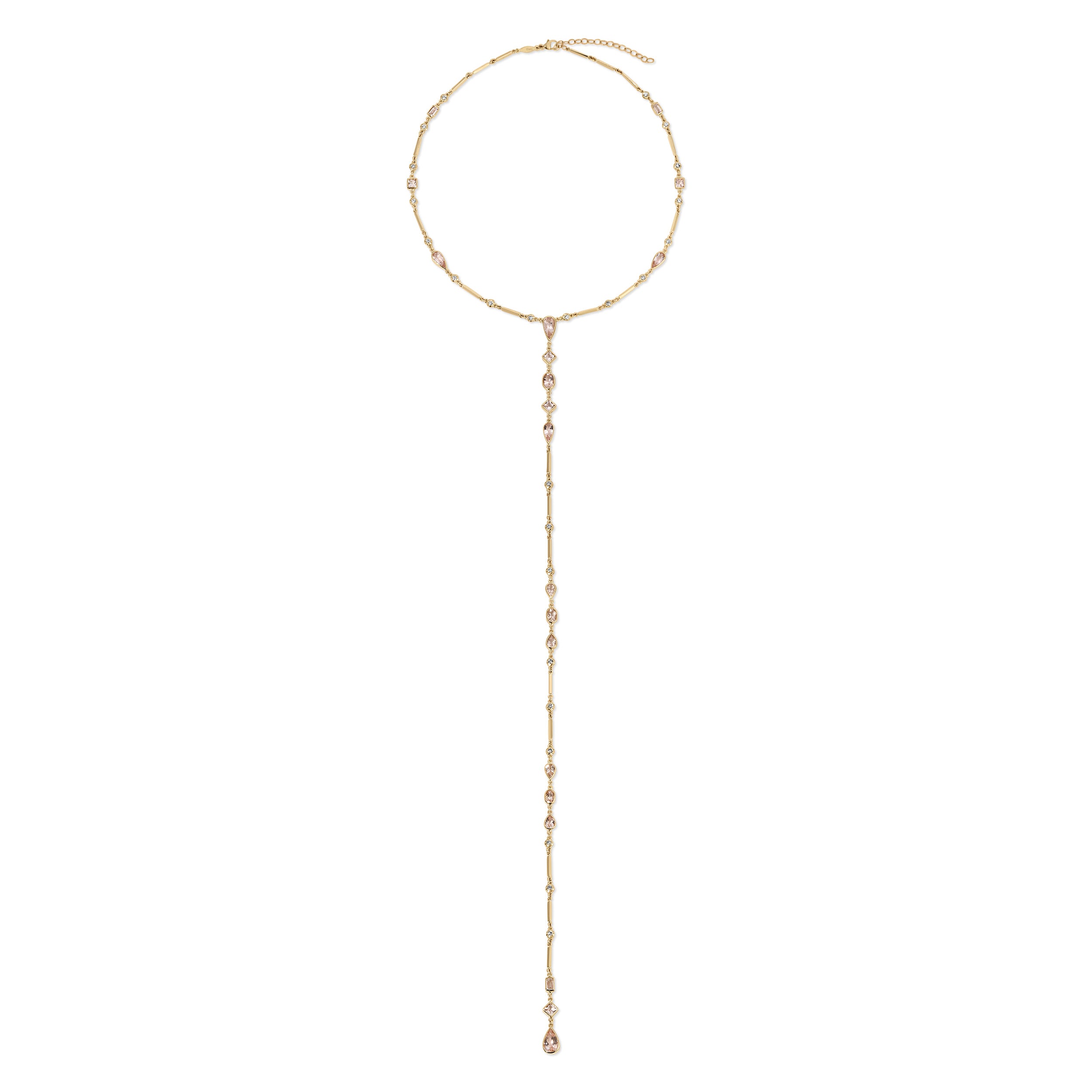 Morganite + Sophia Diamond Smooth Bar Y Necklace