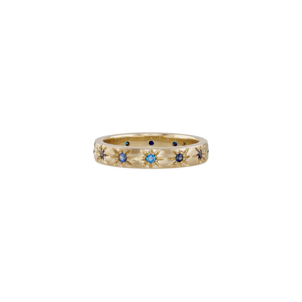 Ombré Blue Sapphire Starburst Eternity Band Ring