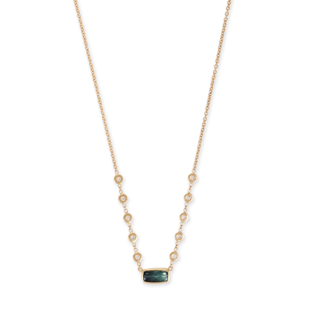 Ombre Green Tourmaline Rectangle 10 Diamond Necklace