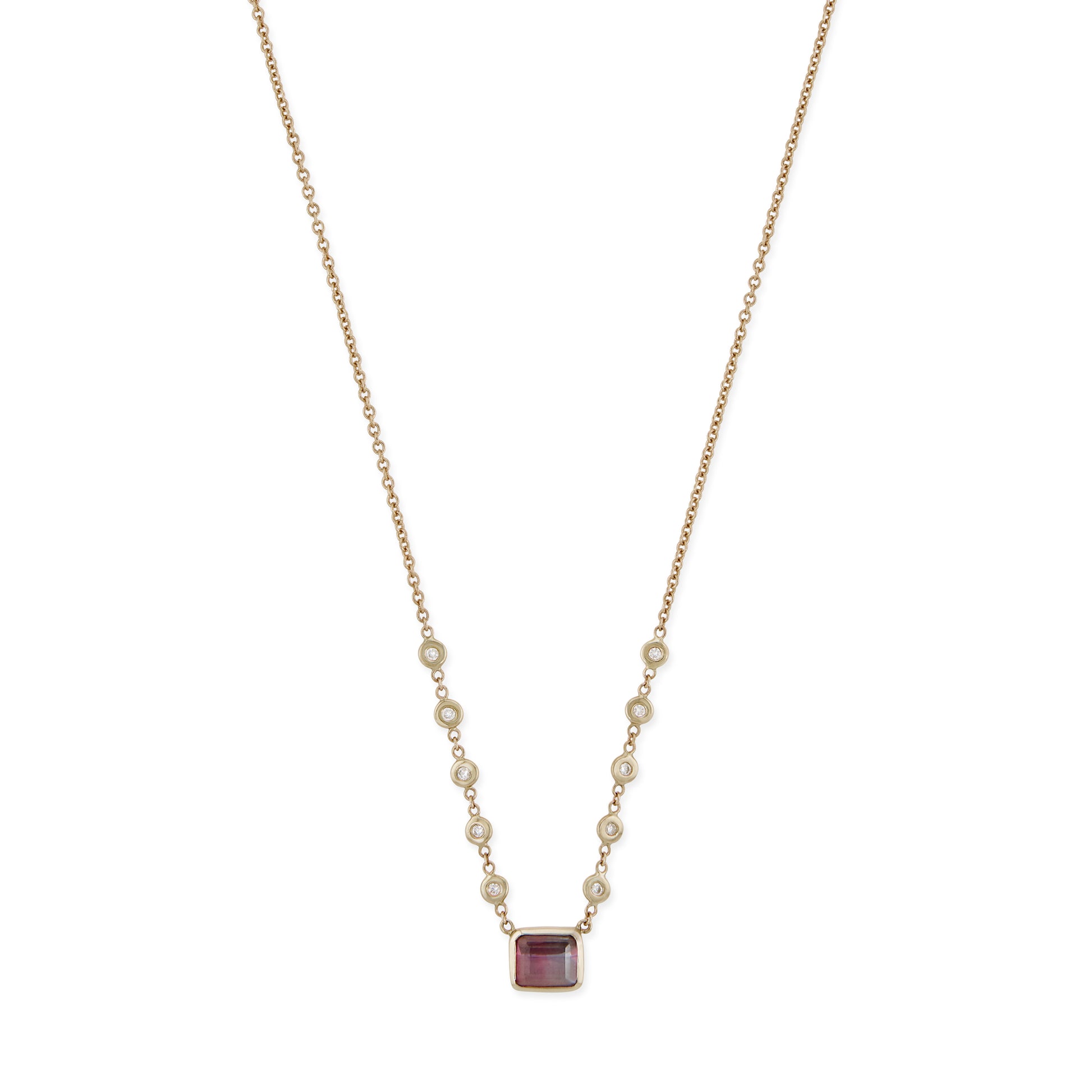 Pink Purple Tourmaline Baguette 10 Diamond Necklace