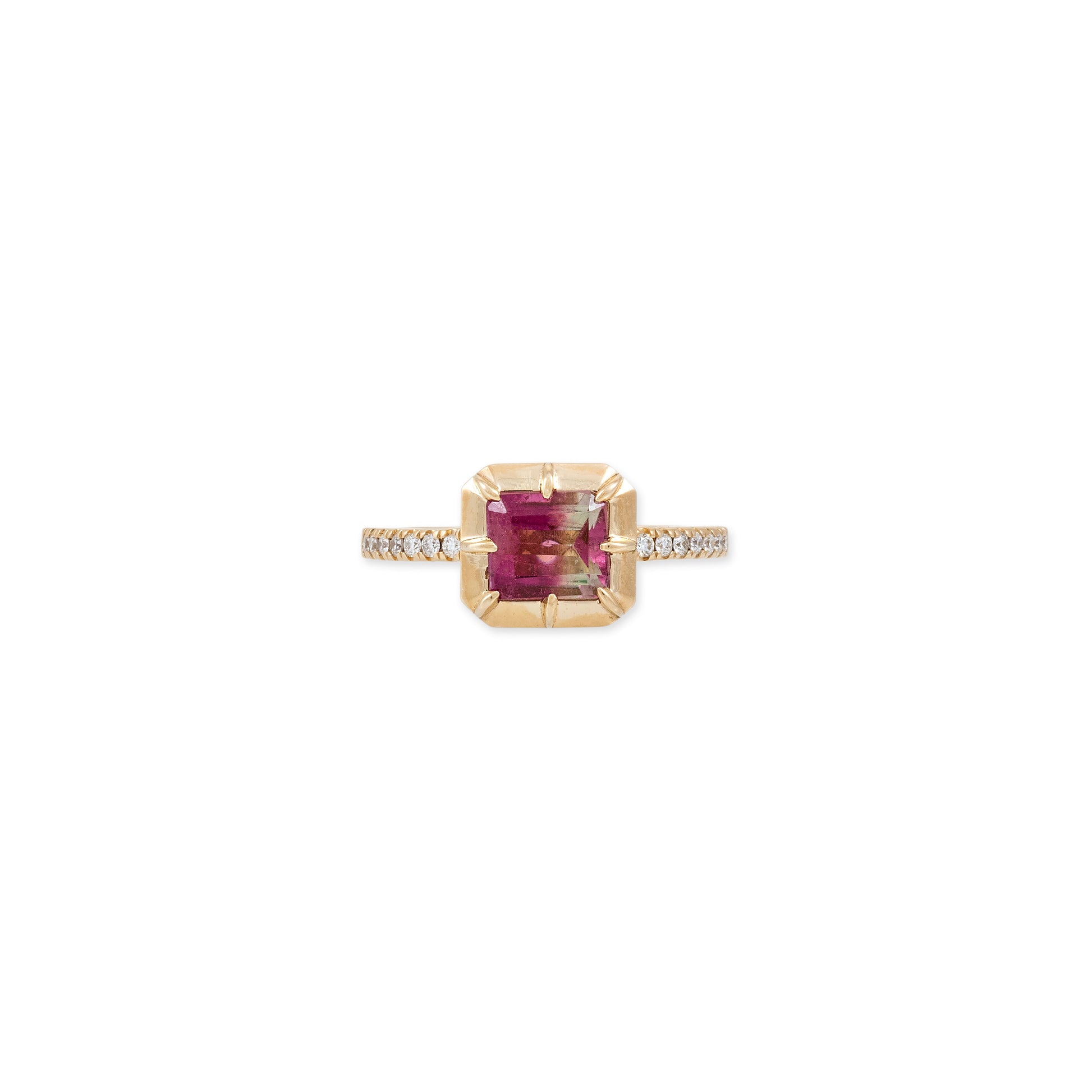 Ombre Pink Tourmaline Baguette Sophia Bezel Pave Ring