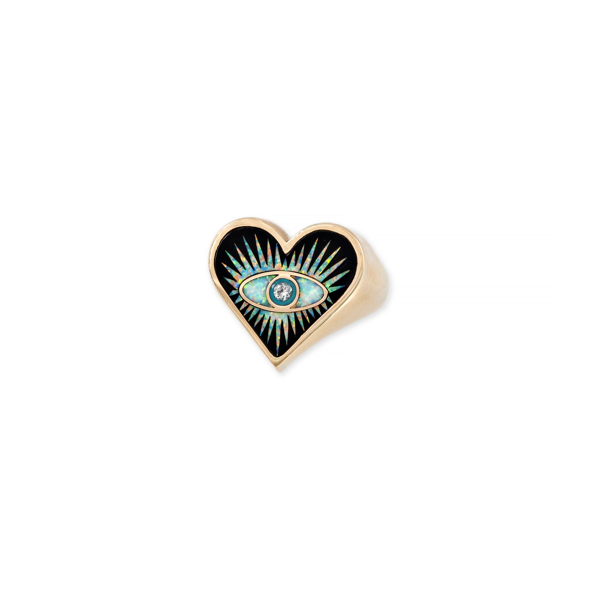 Onyx Opal Turquoise Inlay Eye Burst Heart Ring
