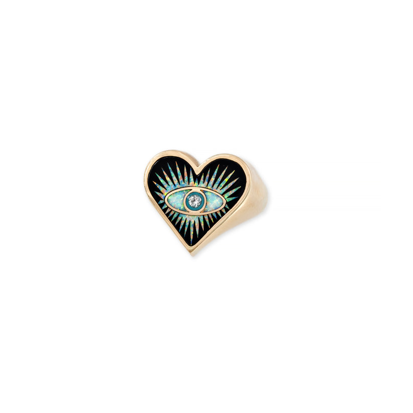 ONYX OPAL TURQUOISE INLAY EYE BURST HEART RING