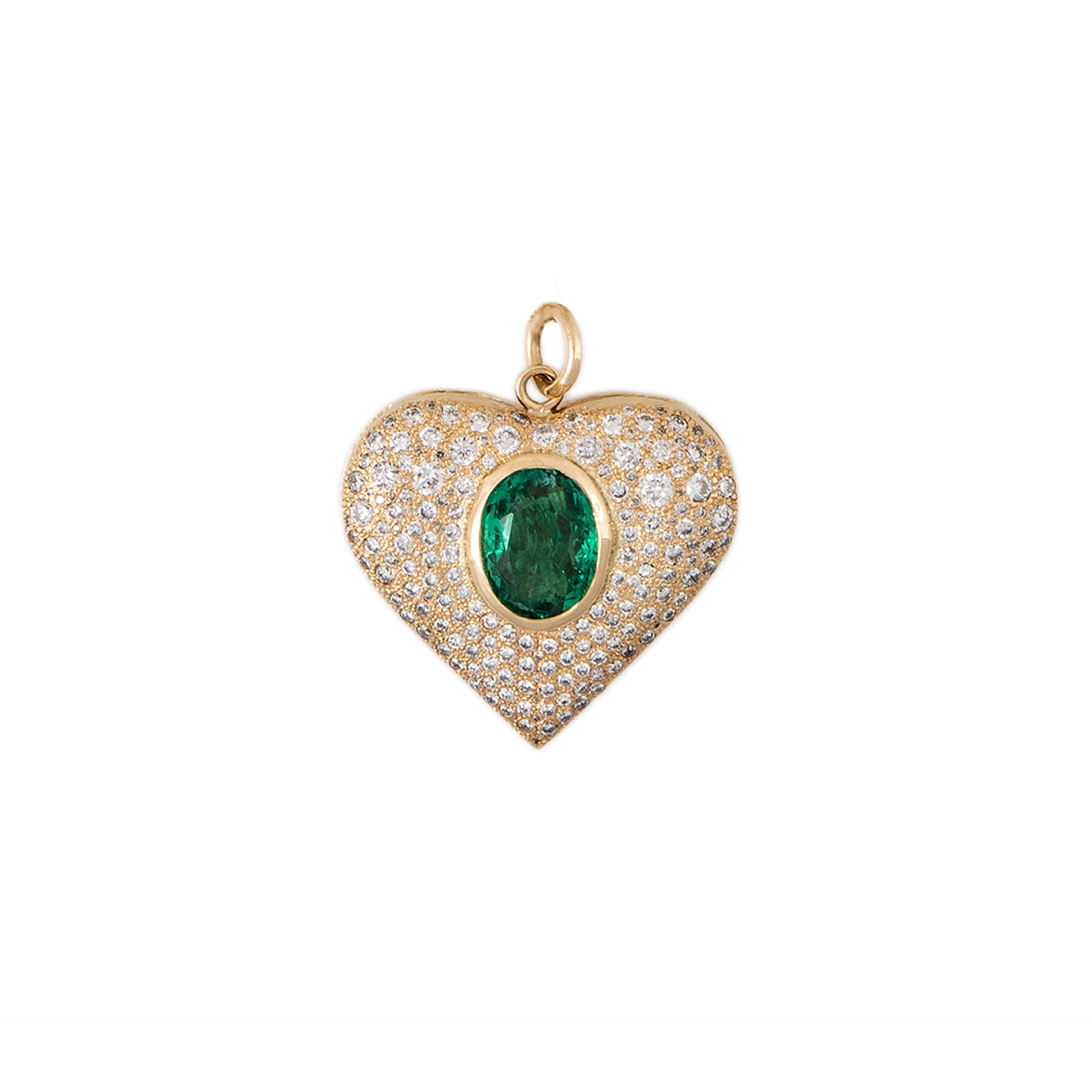 PAVE DIAMOND EMERALD HEART CHARM