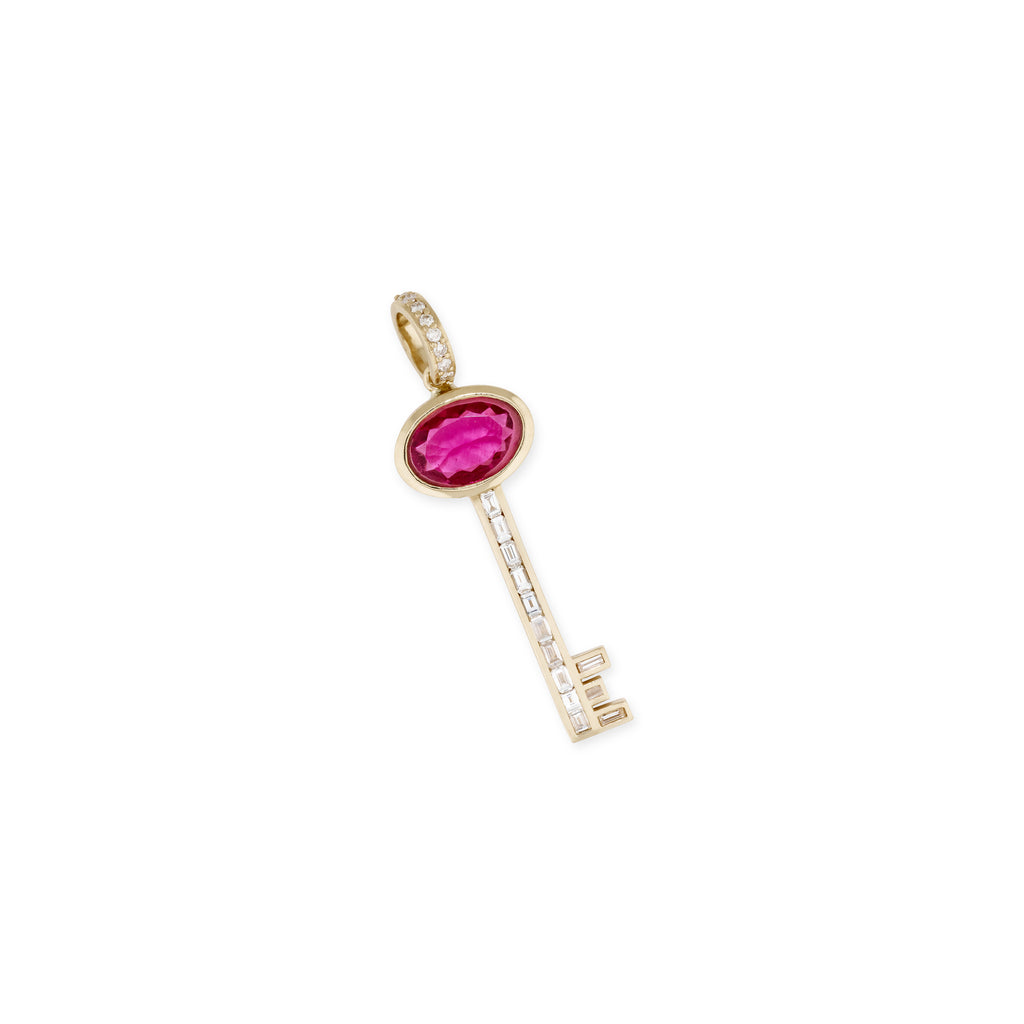 Pink Tourmaline Baguette Diamond Key Charm