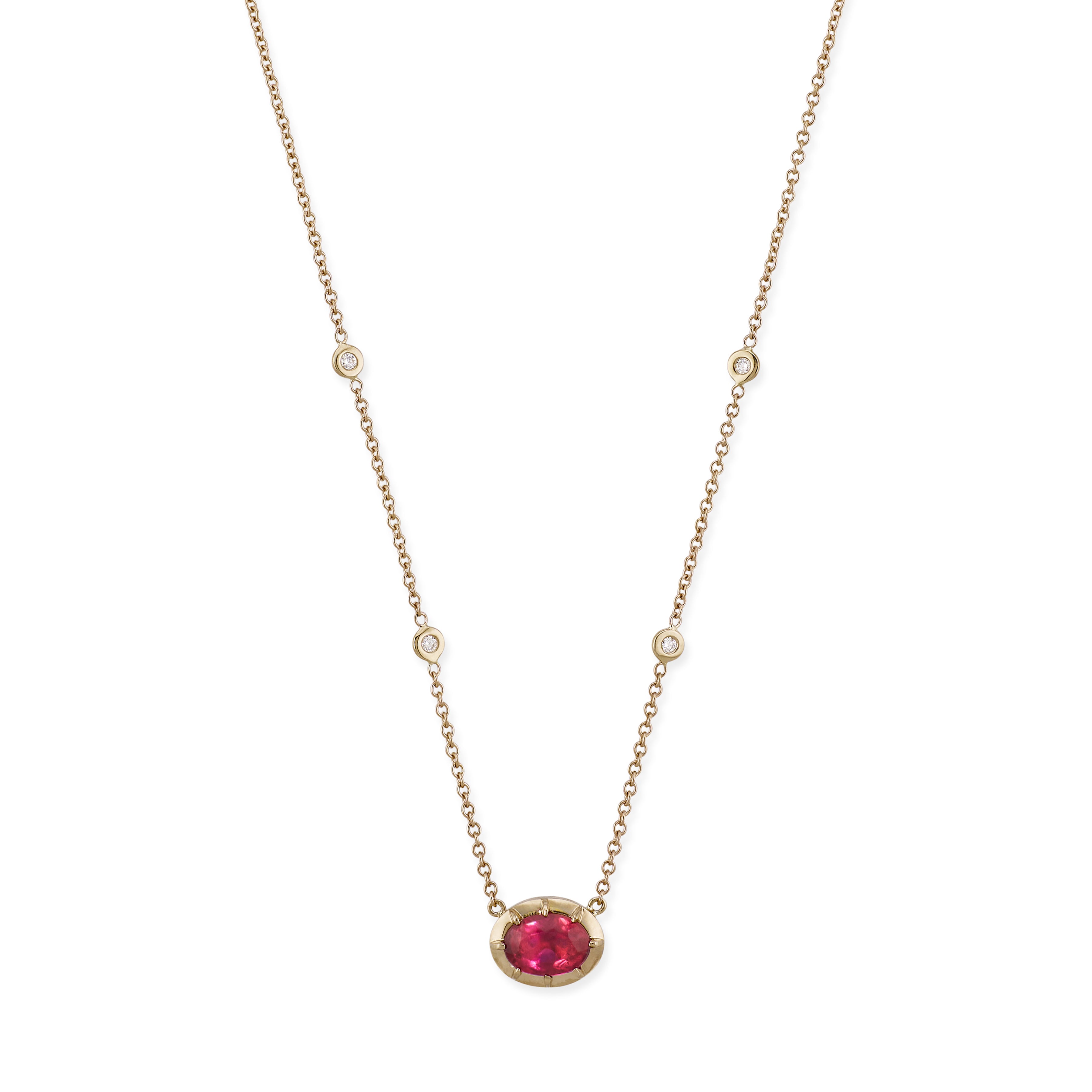 Oval Rubellite Vintage Bezel Necklace
