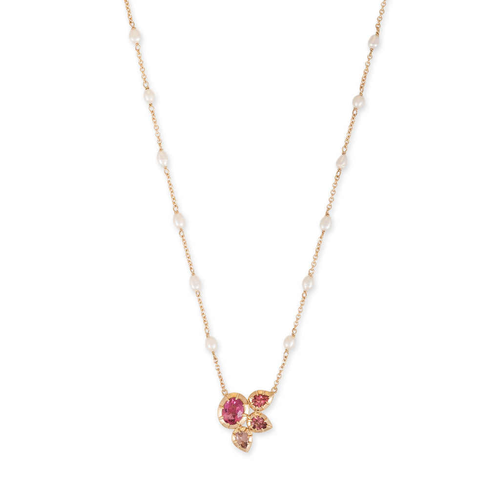 Oval + Teardrop Pink Sophia Bezel Pearl Chain Necklace
