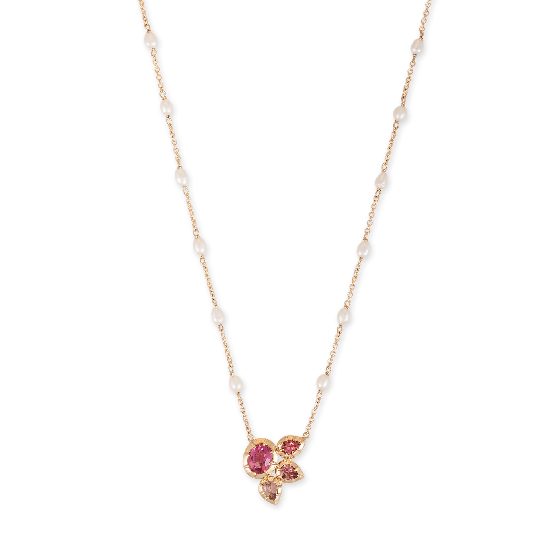 Oval + Teardrop Pink Sophia Bezel Pearl Chain Necklace